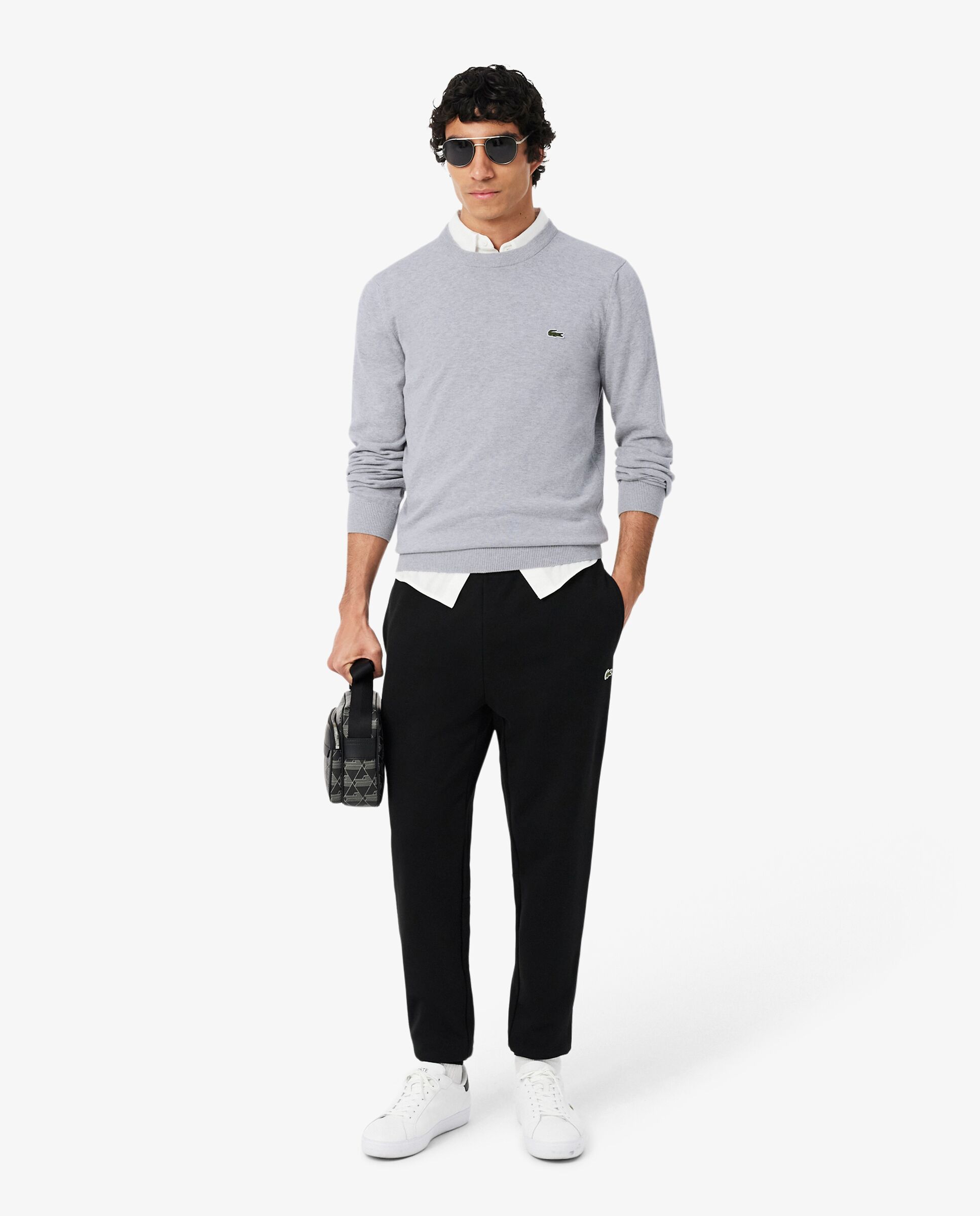 Jersey de hombre de cuello redondo de algodón monocolor - Lacoste - Gris oscuro Gris oscuro-4