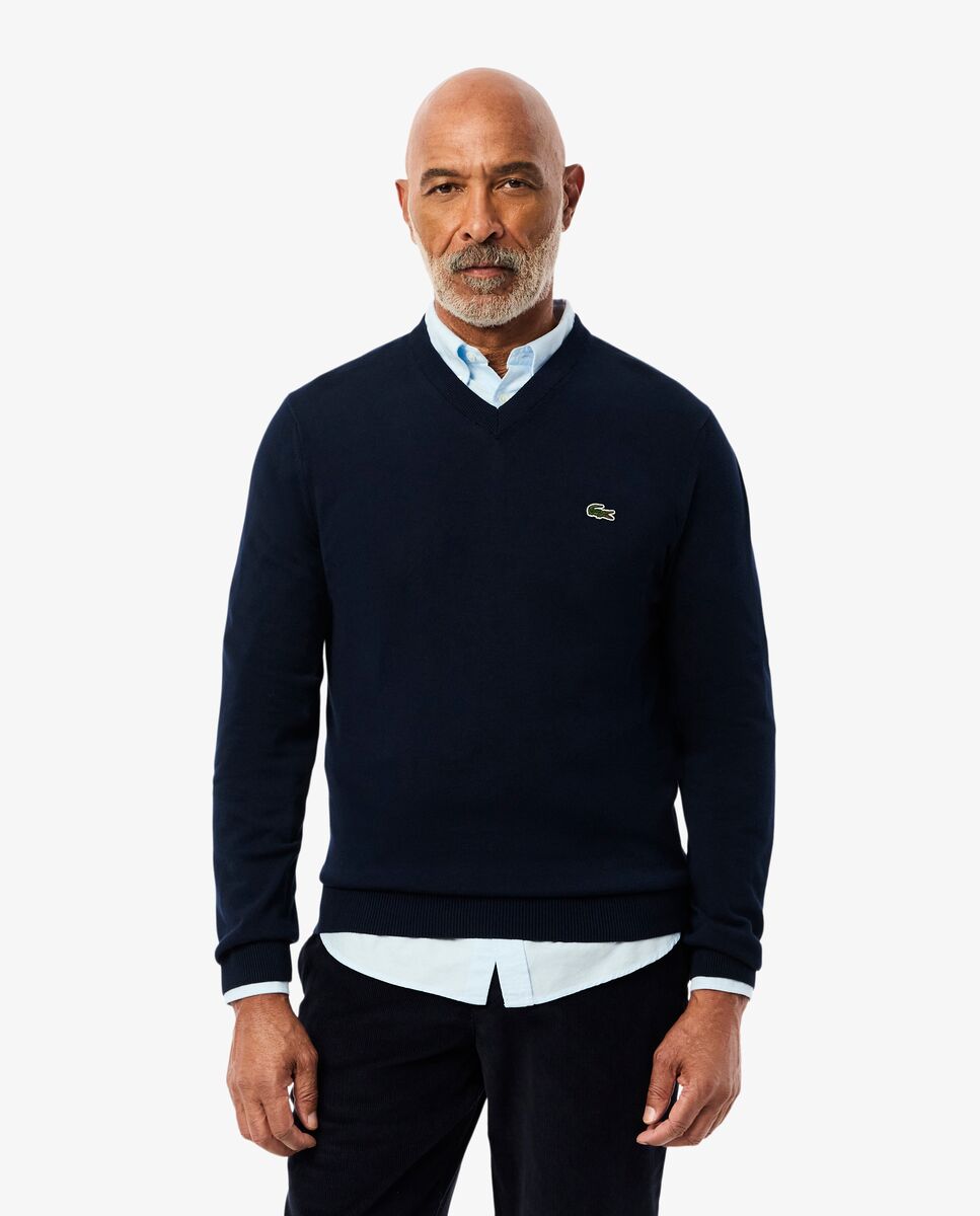 Lacoste - Jersey de hombre de cuello de pico de algodón monocolor.