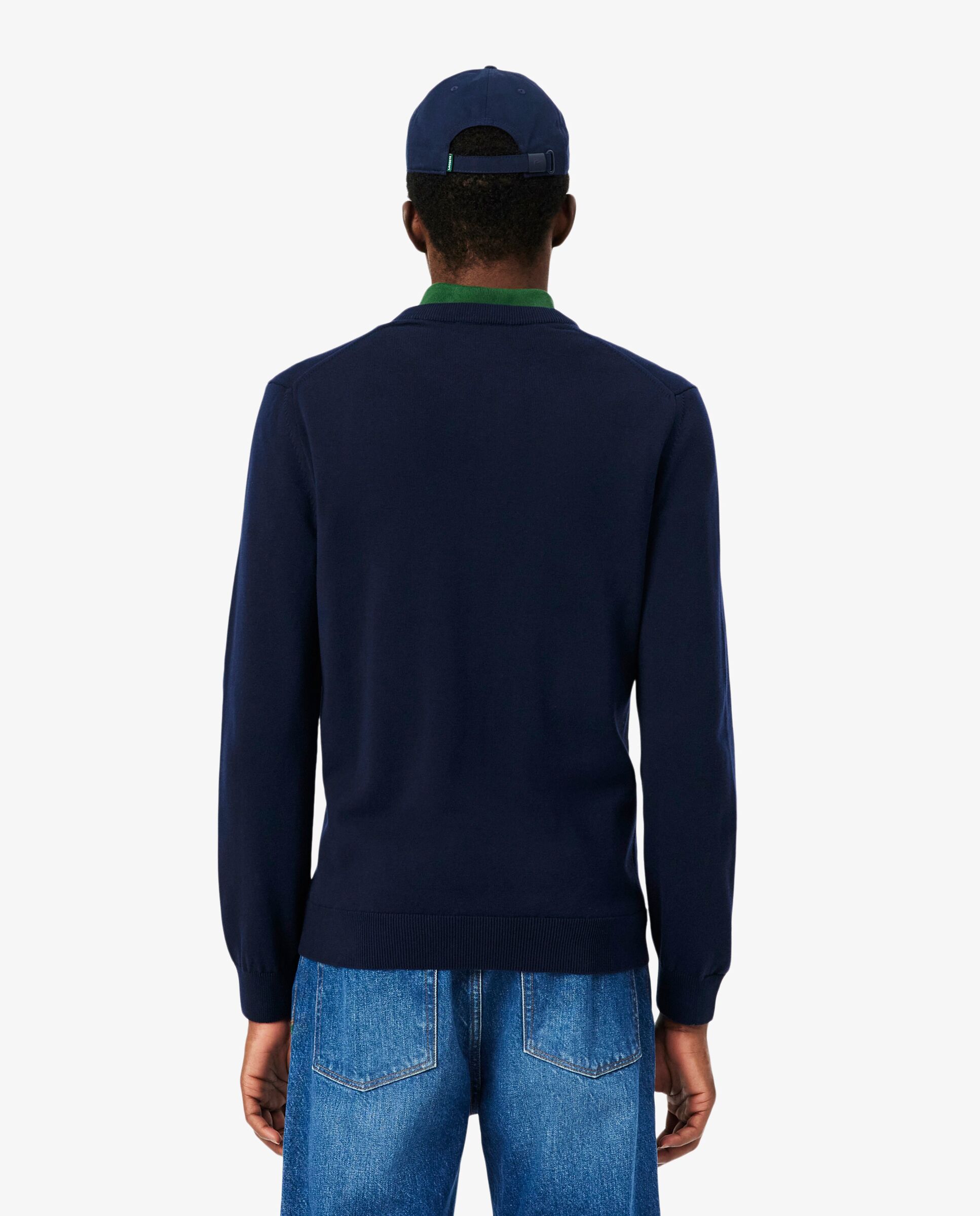 Jersey de hombre de cuello de pico de algodón monocolor - Lacoste - Azul marino Azul marino-2