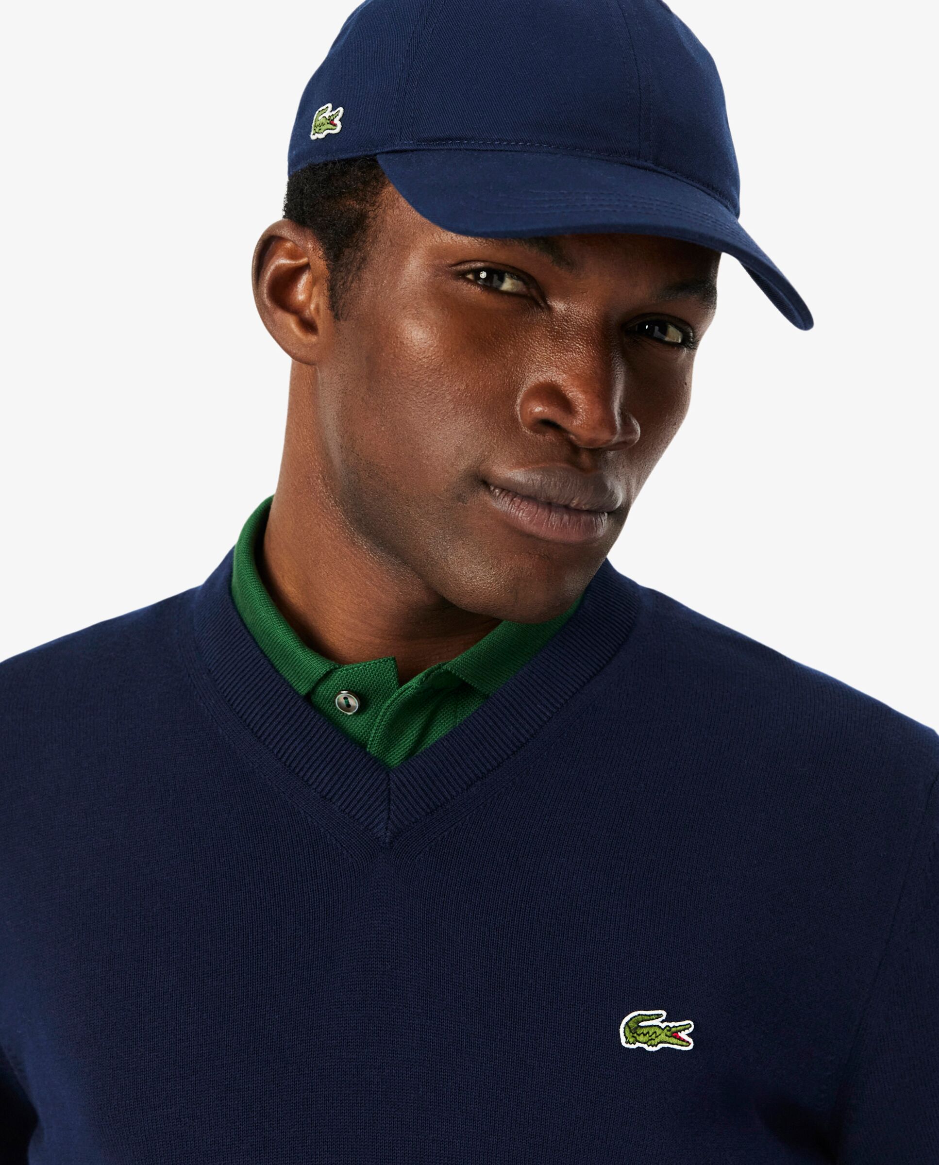 Jersey de hombre de cuello de pico de algodón monocolor - Lacoste - Azul marino Azul marino-3
