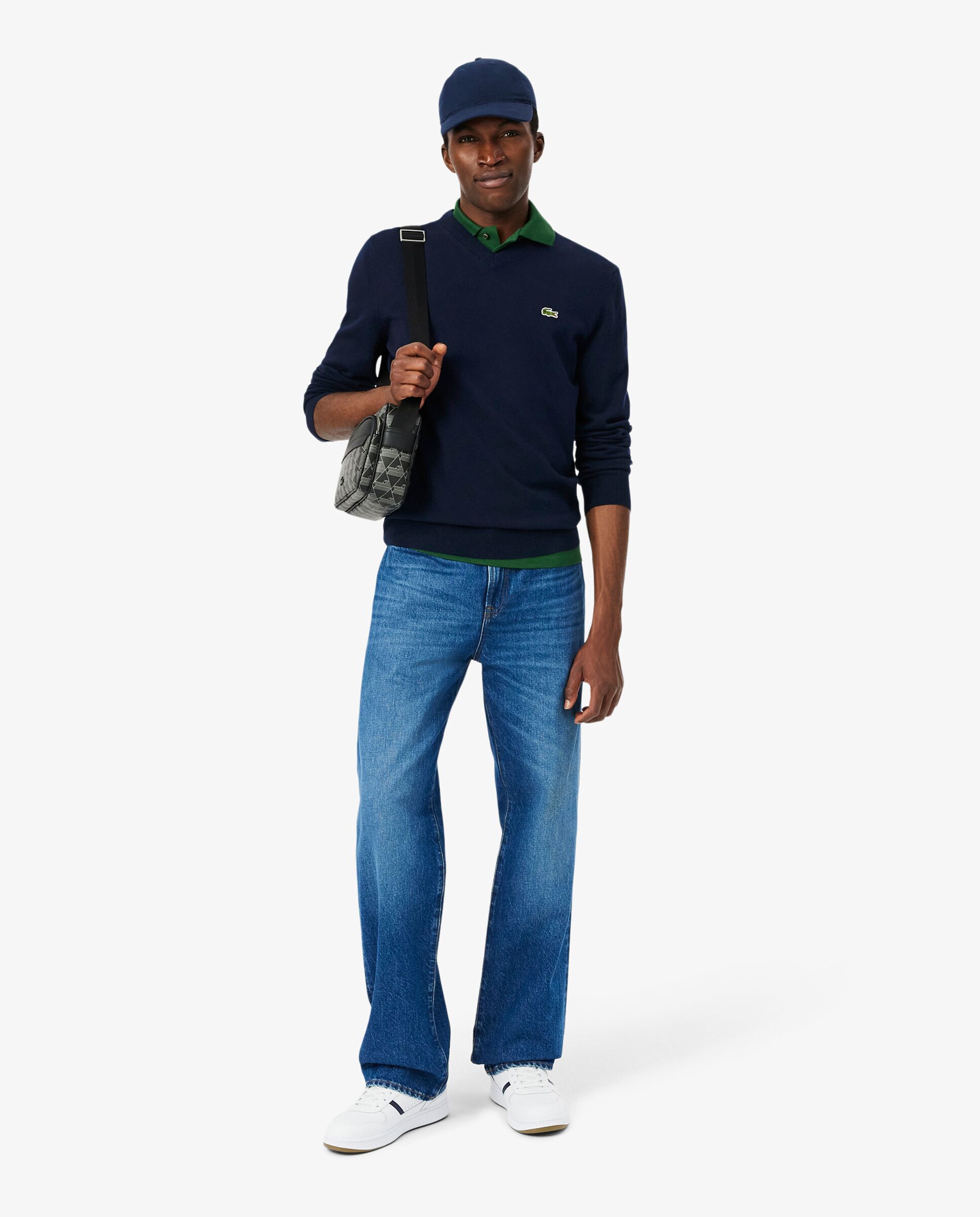 Jersey de hombre de cuello de pico de algodón monocolor - Lacoste - Azul marino Azul marino-4