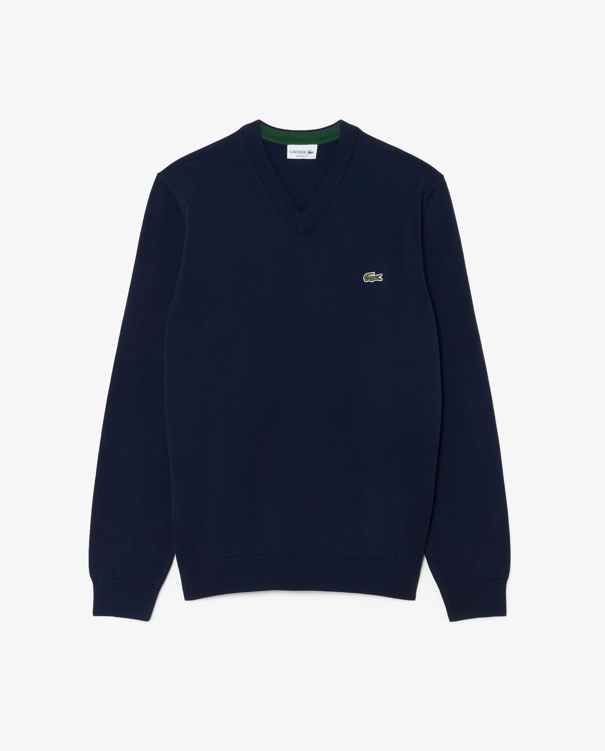 Jersey de hombre de cuello de pico de algodón monocolor - Lacoste - Azul marino Azul marino-6