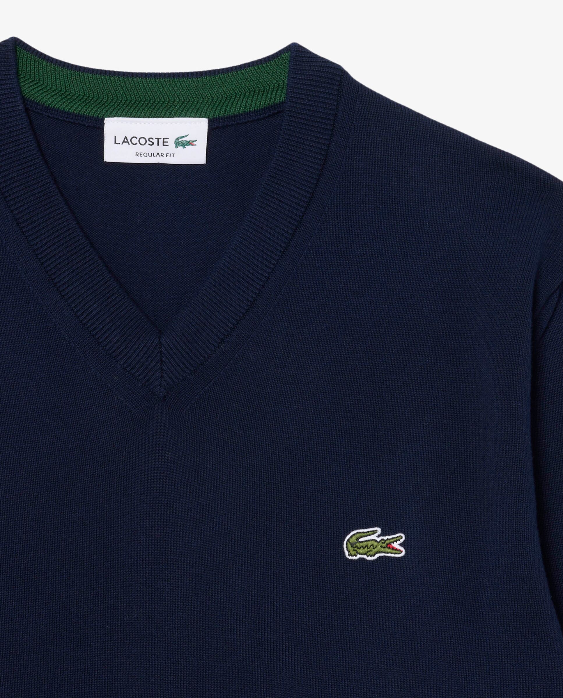 Jersey de hombre de cuello de pico de algodón monocolor - Lacoste - Azul marino Azul marino-5