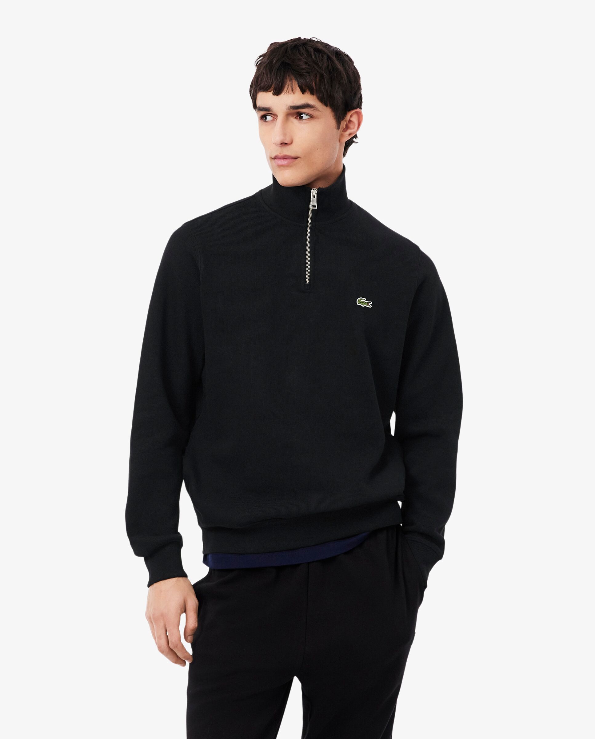 Sudadera de hombre de interlock con cuello alto y cremallera - Lacoste - Negro Negro-1