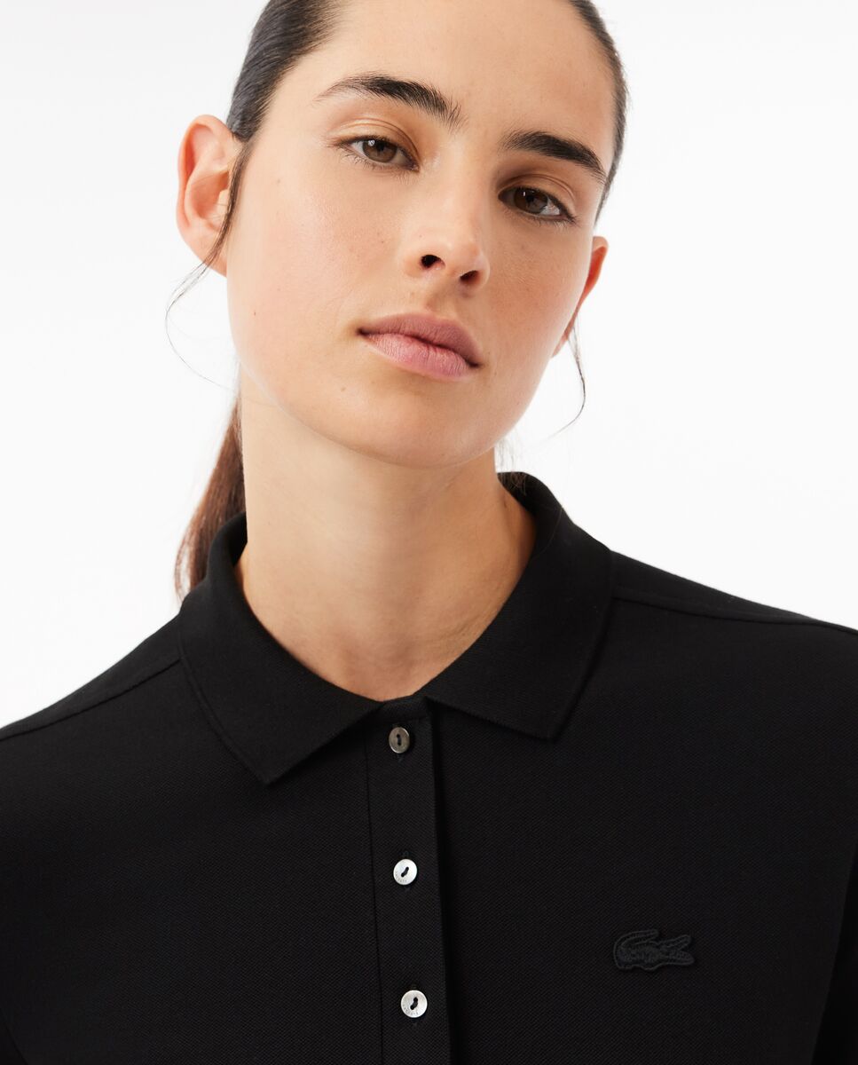 Polo de mujer de corte ajustado de minipiqué elástico de manga larga - Lacoste - Negro Negro-3