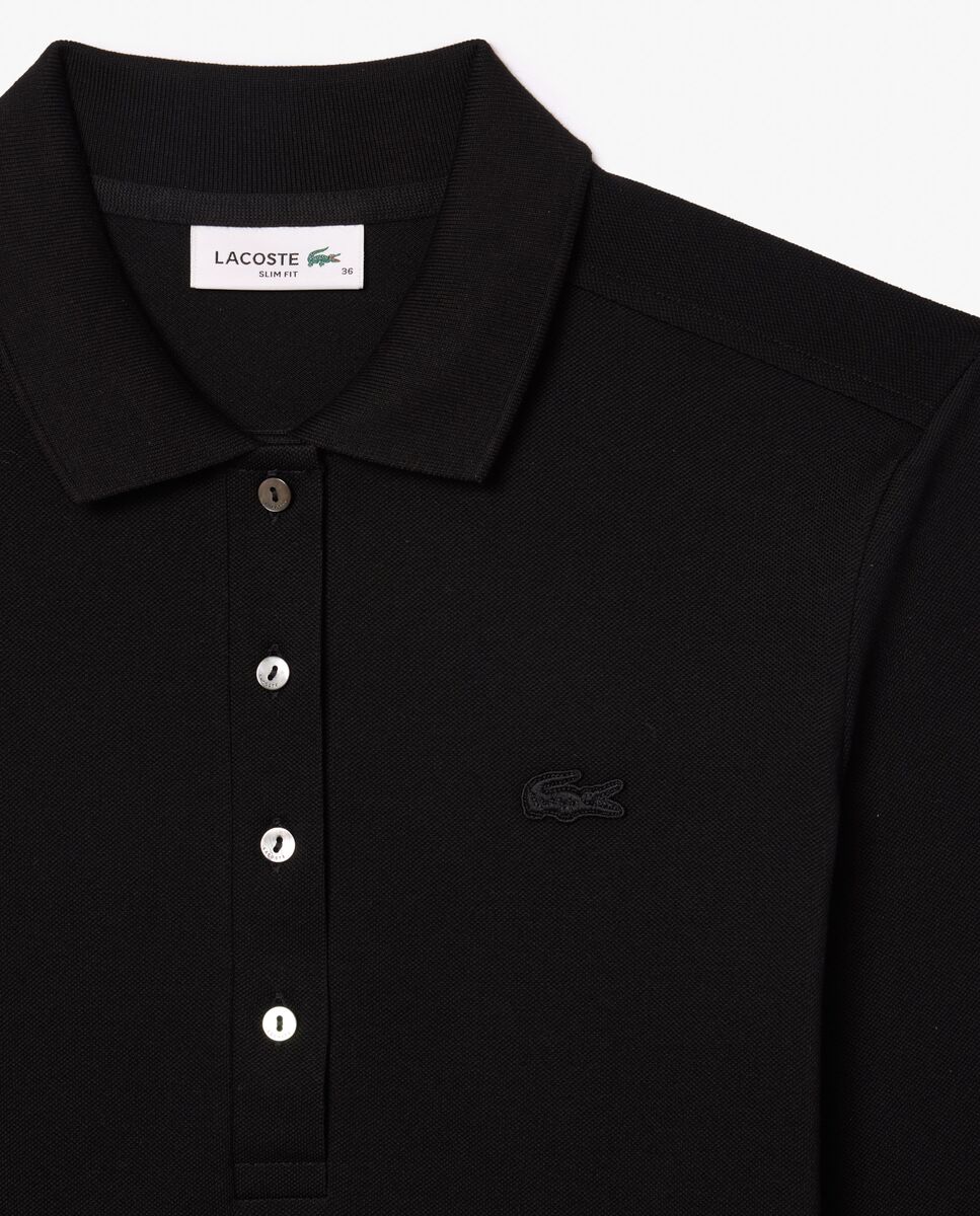 Polo de mujer de corte ajustado de minipiqué elástico de manga larga - Lacoste - Negro Negro-5