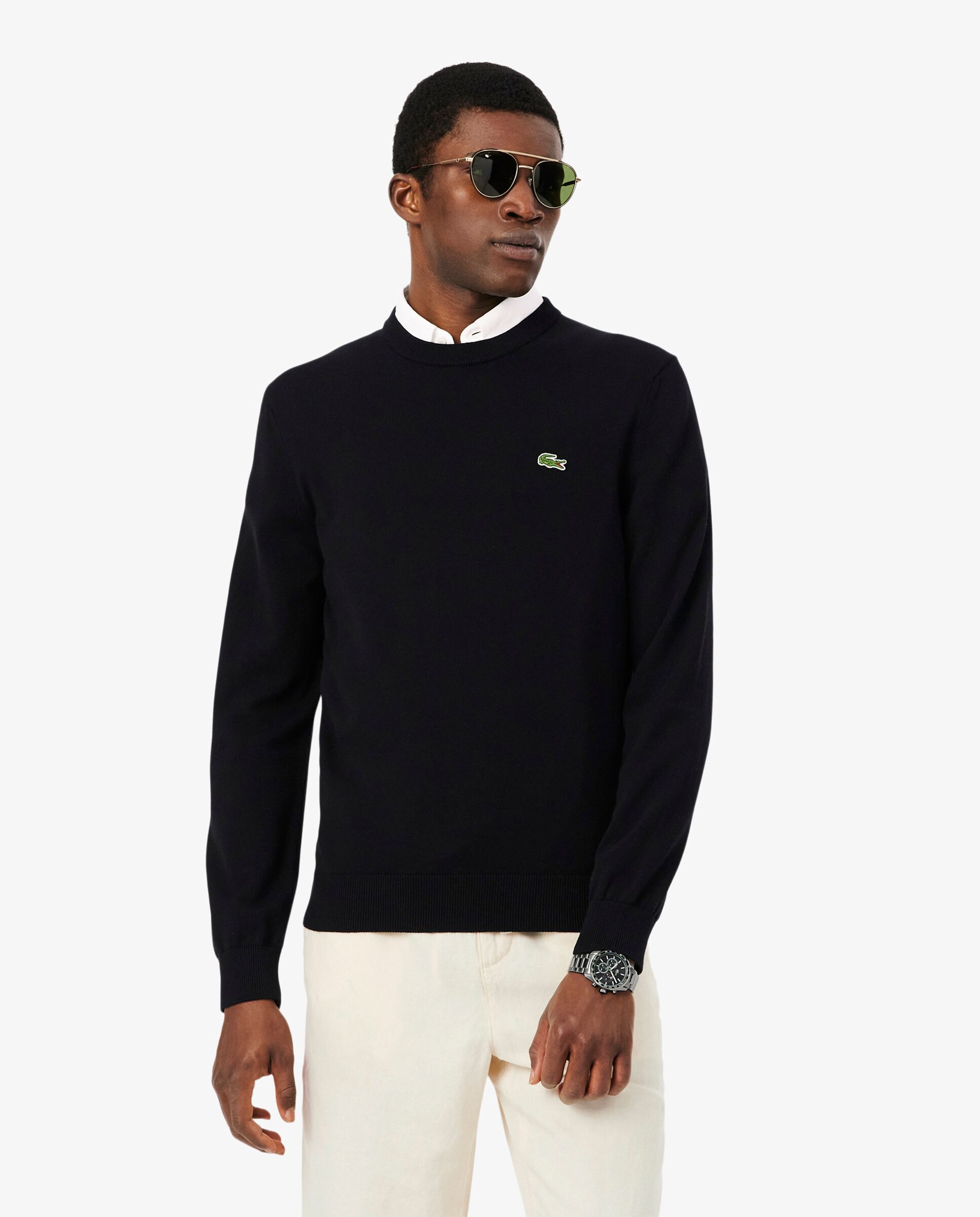 Jersey de hombre de cuello redondo de algodón monocolor - Lacoste - Negro Negro-1