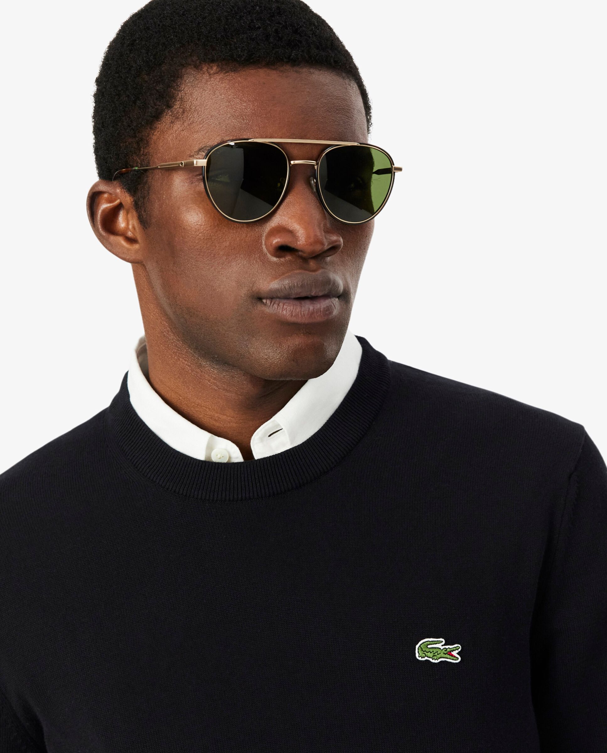 Jersey de hombre de cuello redondo de algodón monocolor - Lacoste - Negro Negro-3