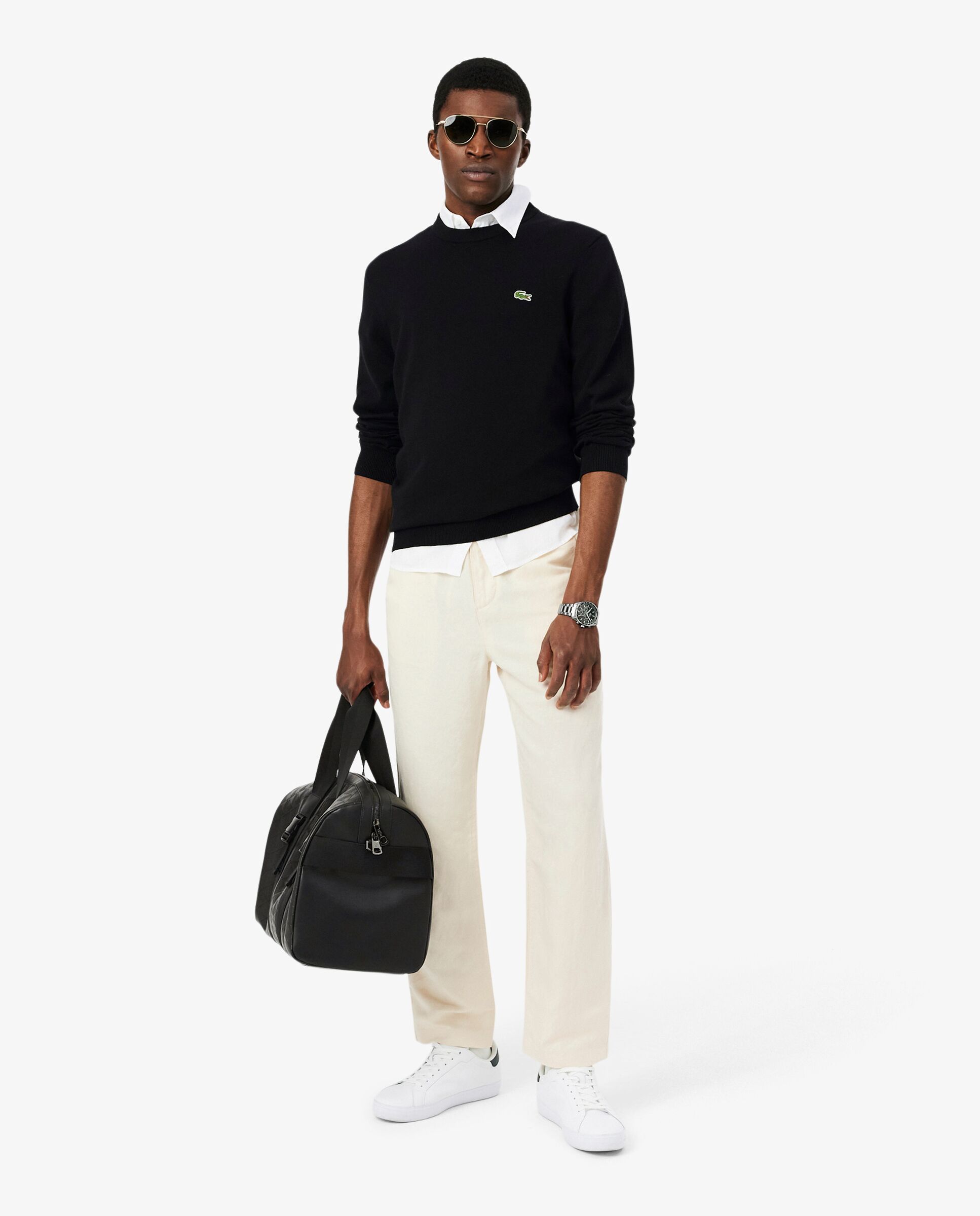 Jersey de hombre de cuello redondo de algodón monocolor - Lacoste - Negro Negro-4