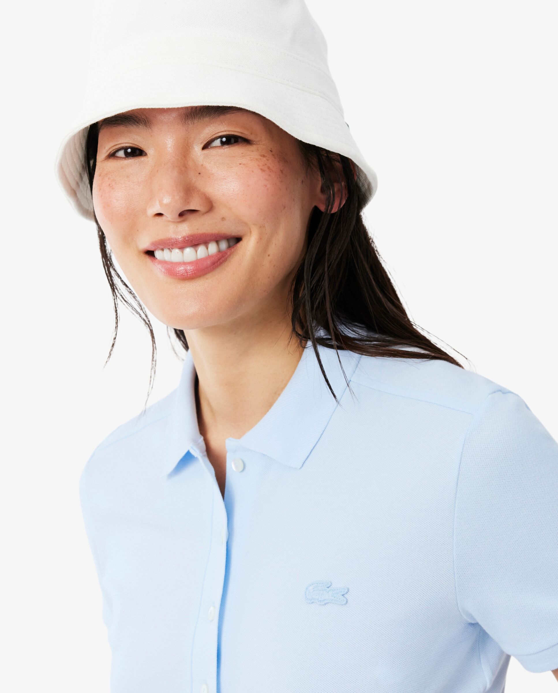Polo de mujer en piqué de algodón stretch de manga corta - Lacoste - Azul claro Azul claro-3