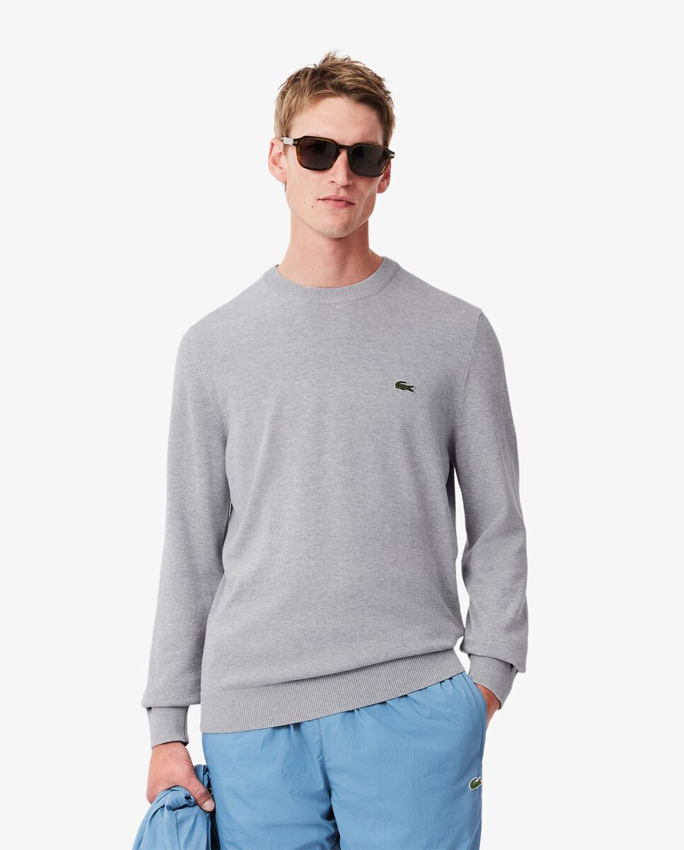 Jersey de hombre de cuello redondo de algodón monocolor - Lacoste - Gris claro Gris claro-1