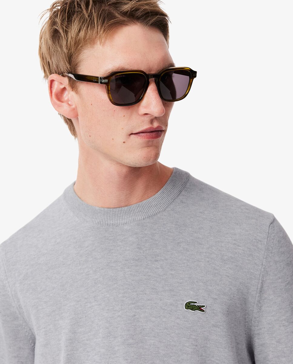 Jersey de hombre de cuello redondo de algodón monocolor - Lacoste - Gris claro Gris claro-3