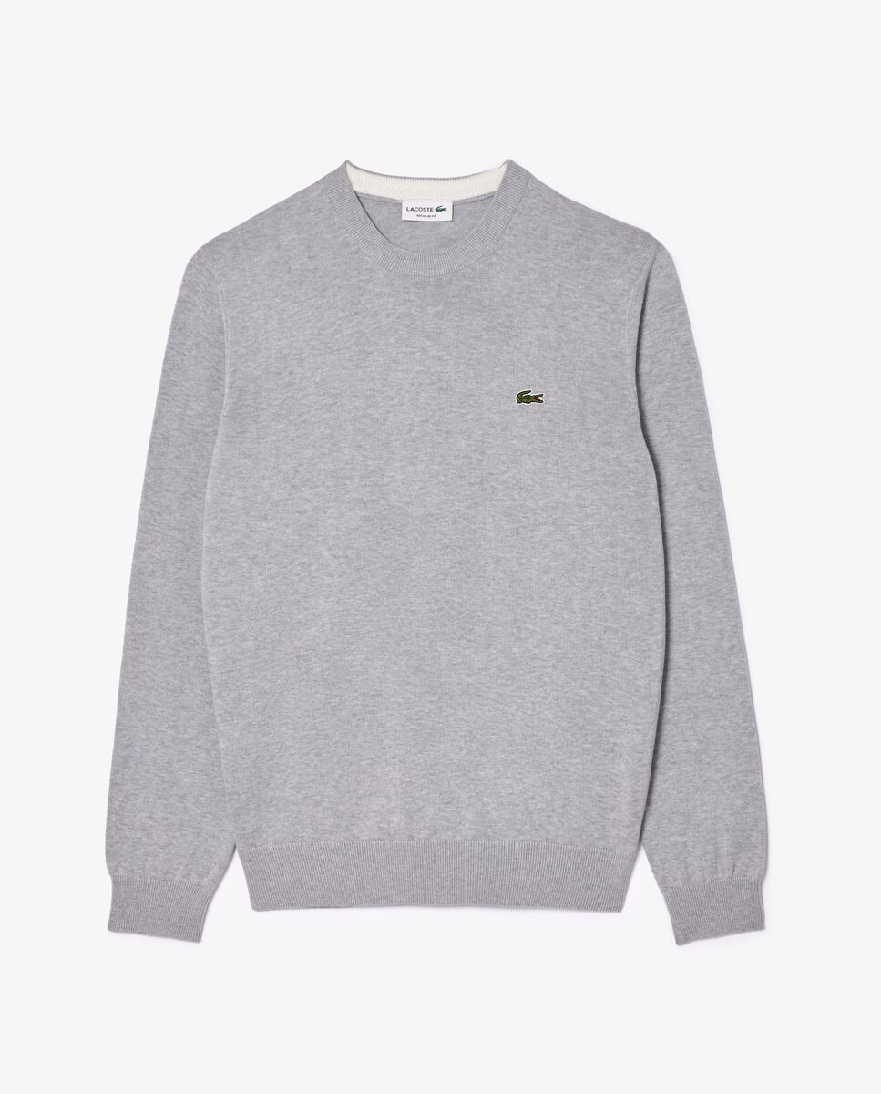 Jersey de hombre de cuello redondo de algodón monocolor - Lacoste - Gris claro Gris claro-6