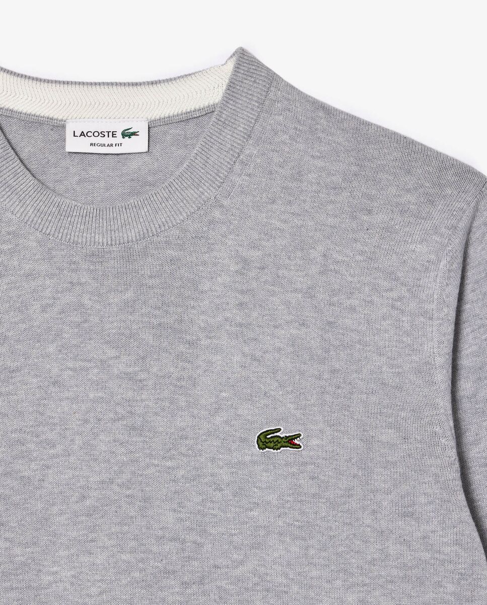 Jersey de hombre de cuello redondo de algodón monocolor - Lacoste - Gris claro Gris claro-5