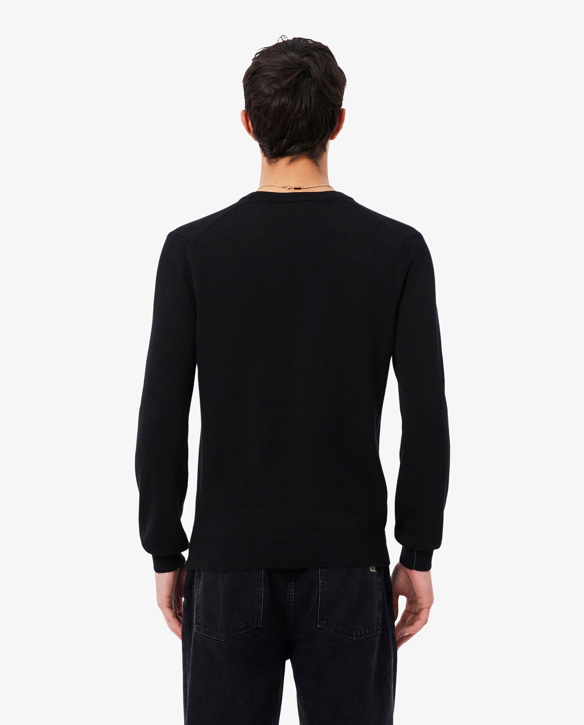 Jersey de hombre de cuello de pico de algodón monocolor - Lacoste - Negro Negro-2