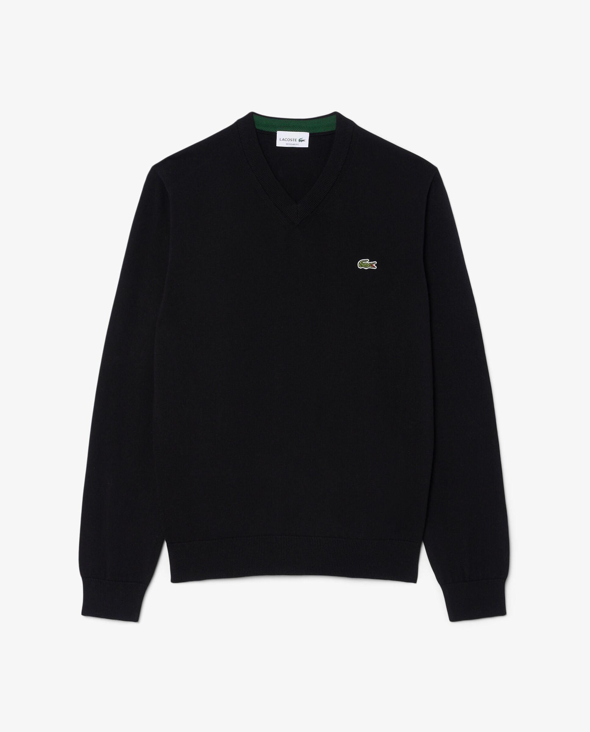 Jersey de hombre de cuello de pico de algodón monocolor - Lacoste - Negro Negro-6