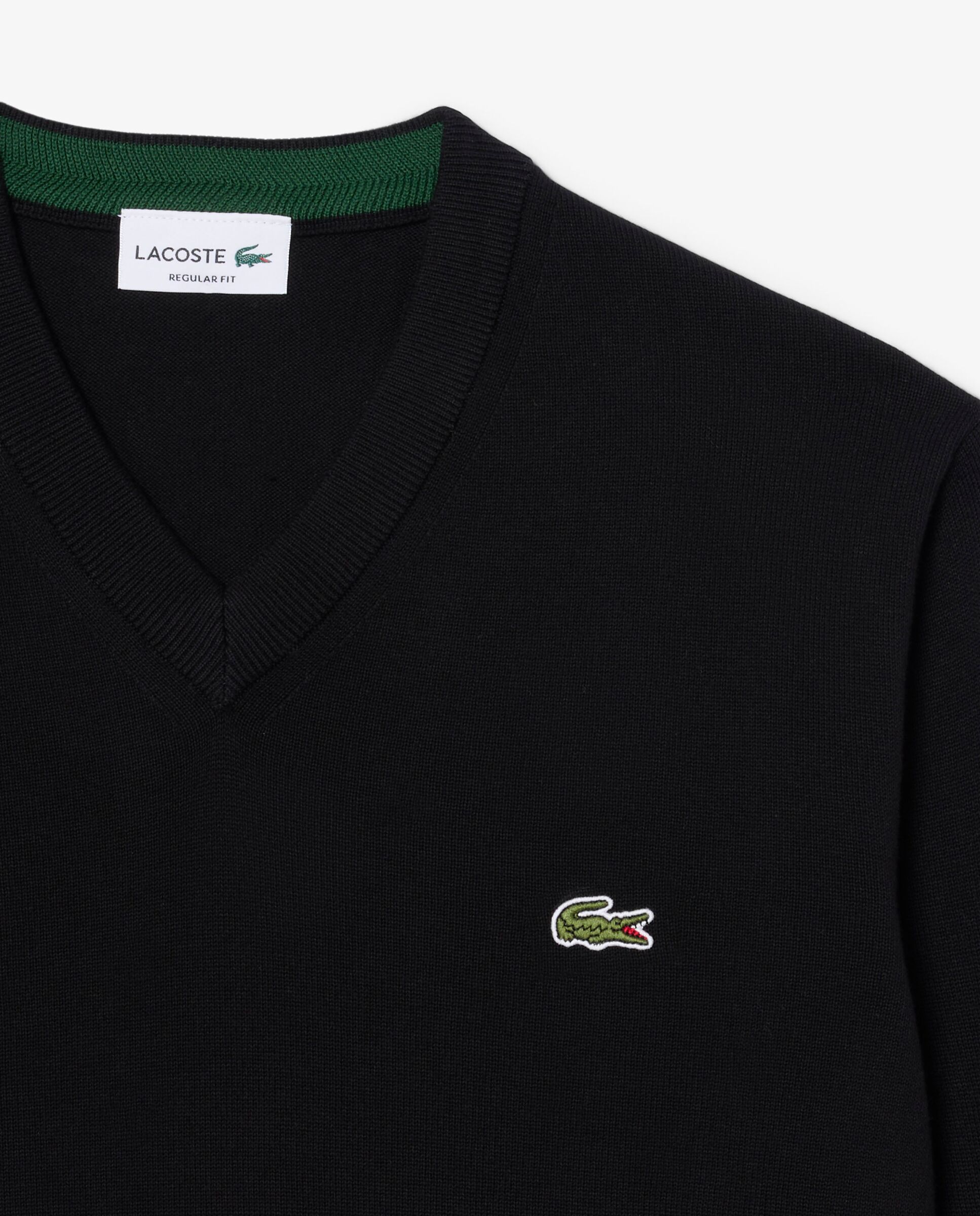 Jersey de hombre de cuello de pico de algodón monocolor - Lacoste - Negro Negro-5
