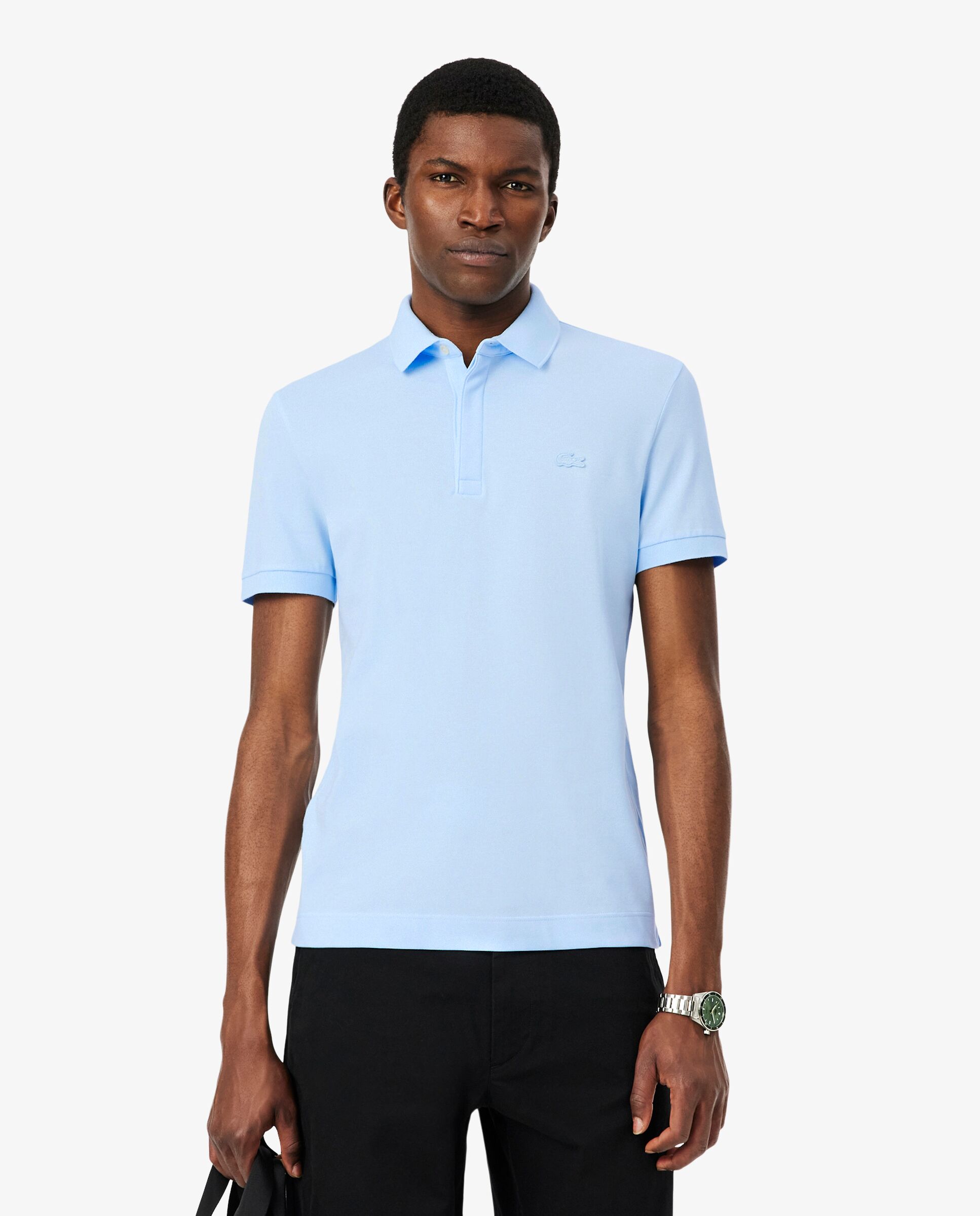 Polo de hombre de corte regular Paris de piqué elástico de manga corta - Lacoste - Azul claro Azul claro-1