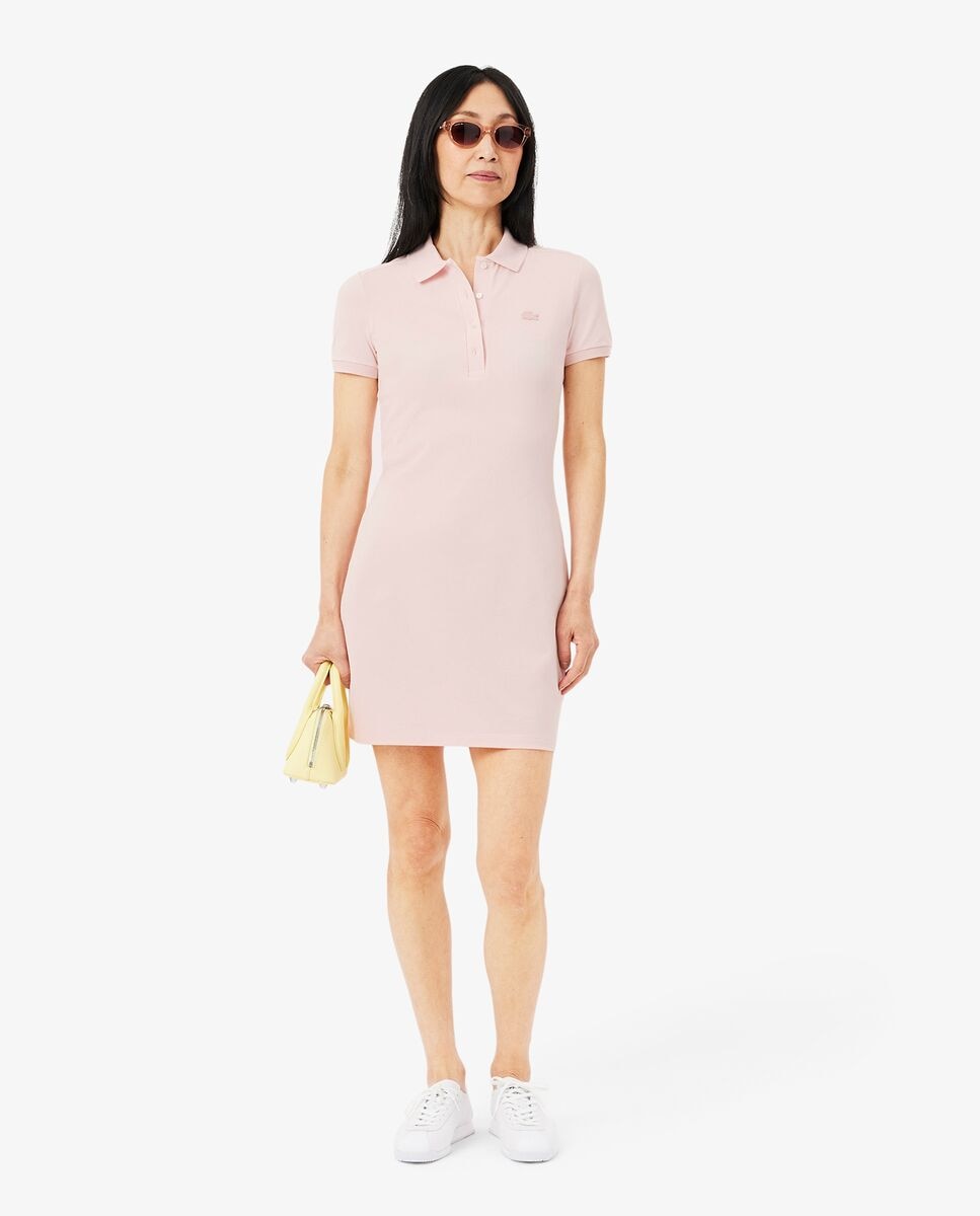 Vestido polo de piqué elástico - Lacoste - Rosa Rosa-1