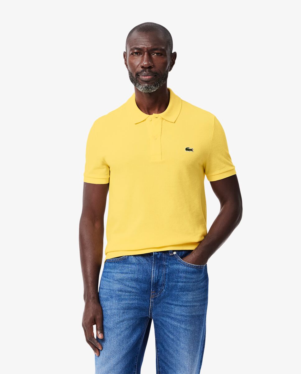 Polo de hombre de piqué de corte ajustado de manga corta - Mostaza Mostaza-1