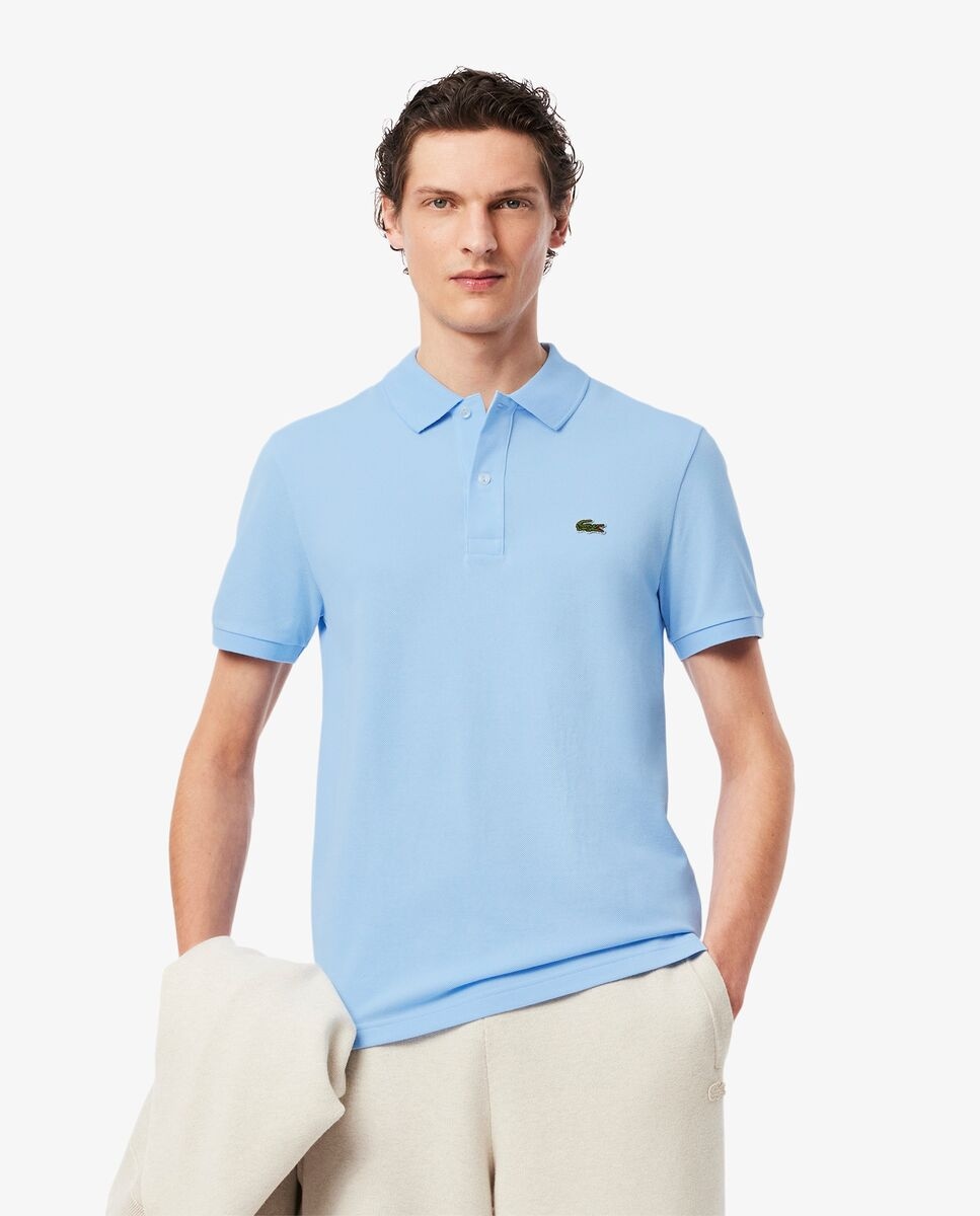 Polo de hombre de piqué de corte ajustado de manga corta Azul celeste
