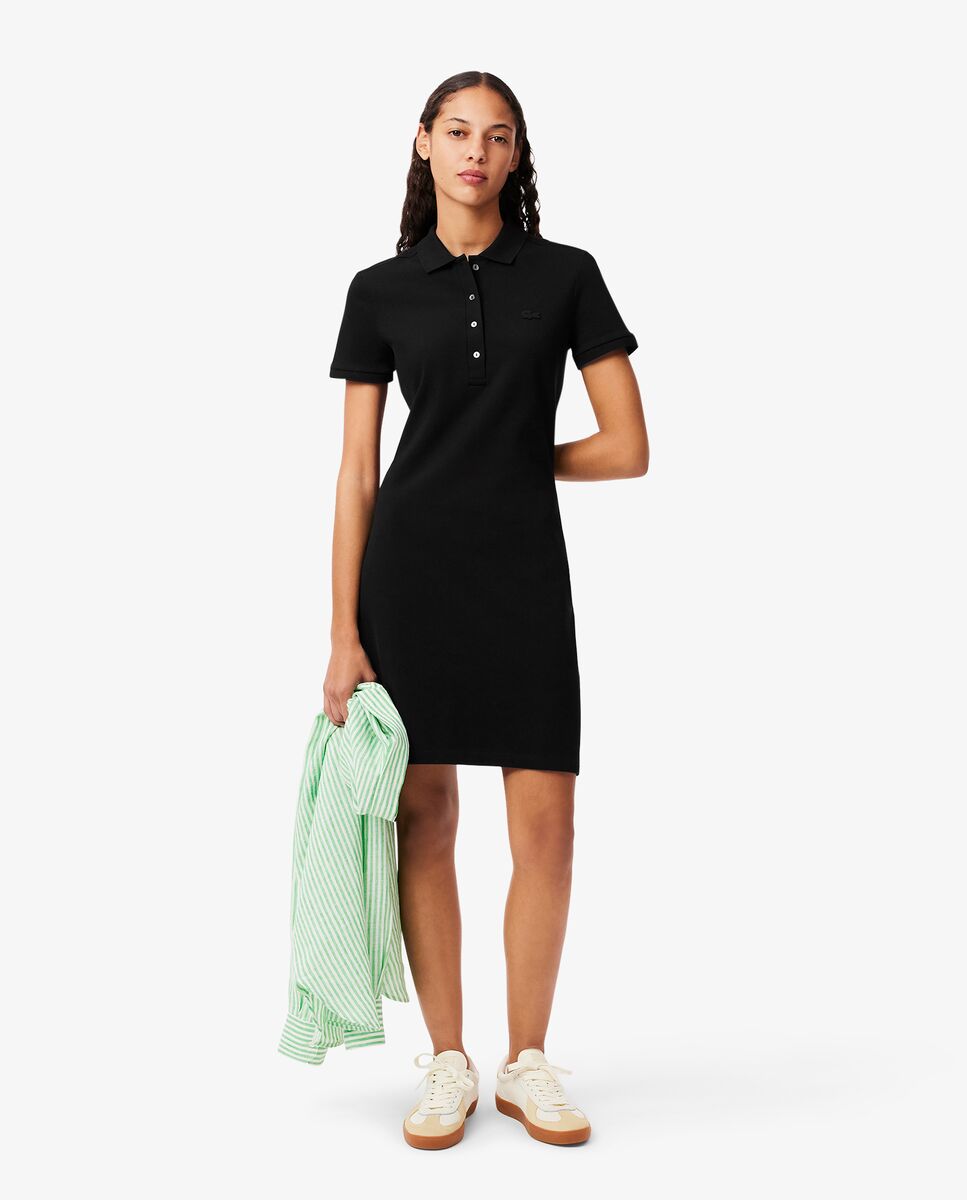 Vestido de mujer de corte ajustado de mini piqué elástico de manga corta - Lacoste - Negro Negro-1