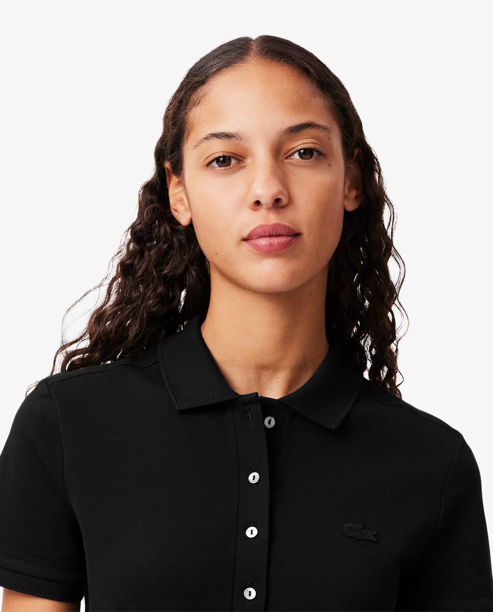 Vestido de mujer de corte ajustado de mini piqué elástico de manga corta - Lacoste - Negro Negro-3