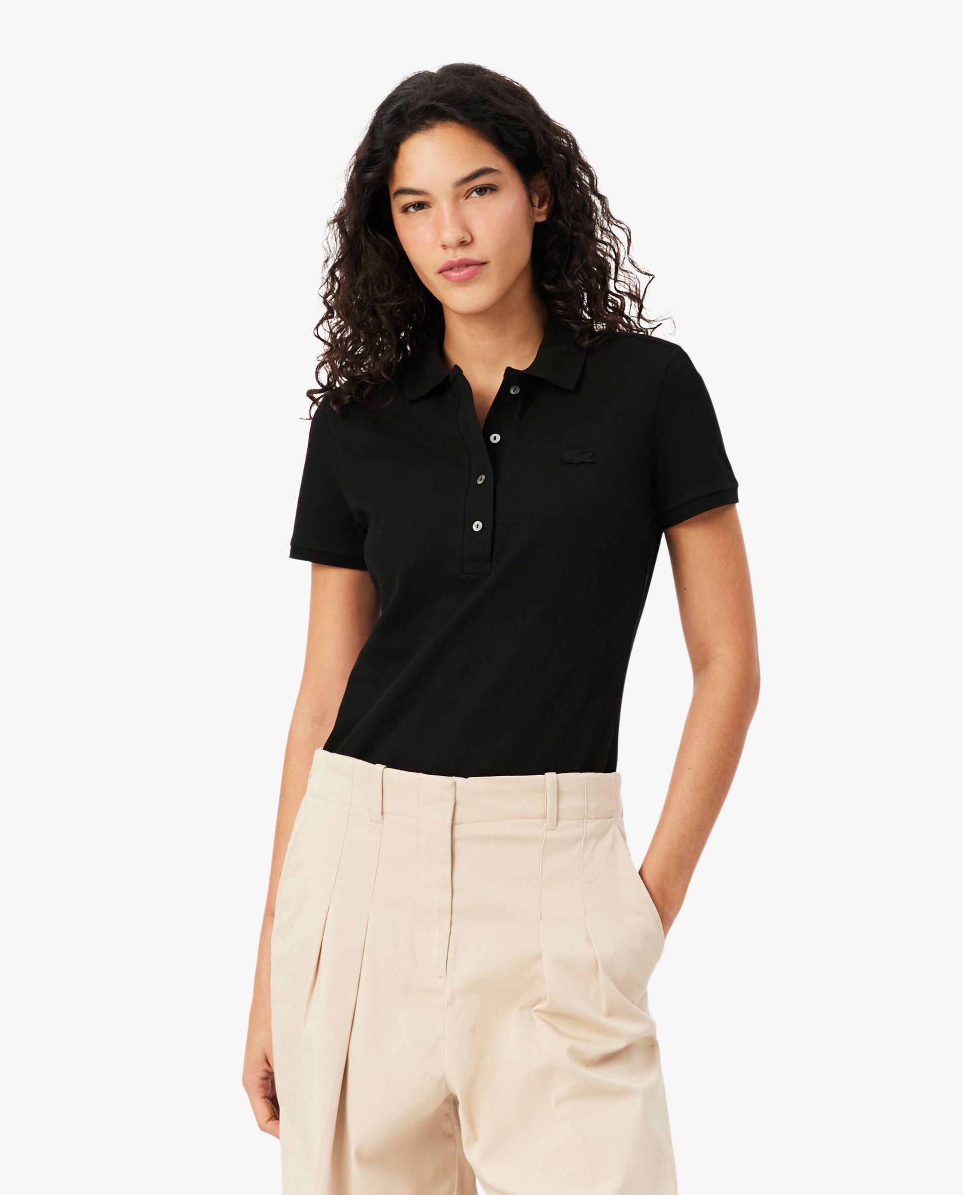 Polo de mujer en piqué de algodón stretch de manga corta - Lacoste - Negro Negro-1