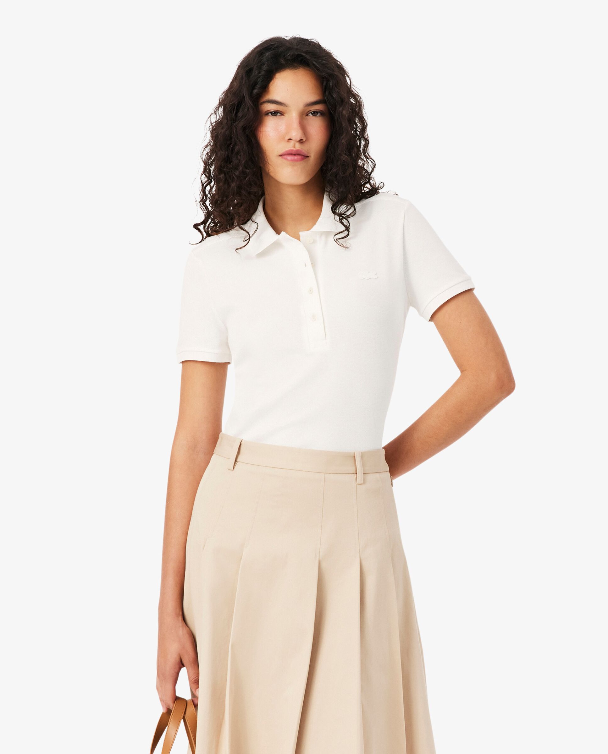 Polo de mujer en piqué de algodón stretch de manga corta - Lacoste - Blanco Blanco-1