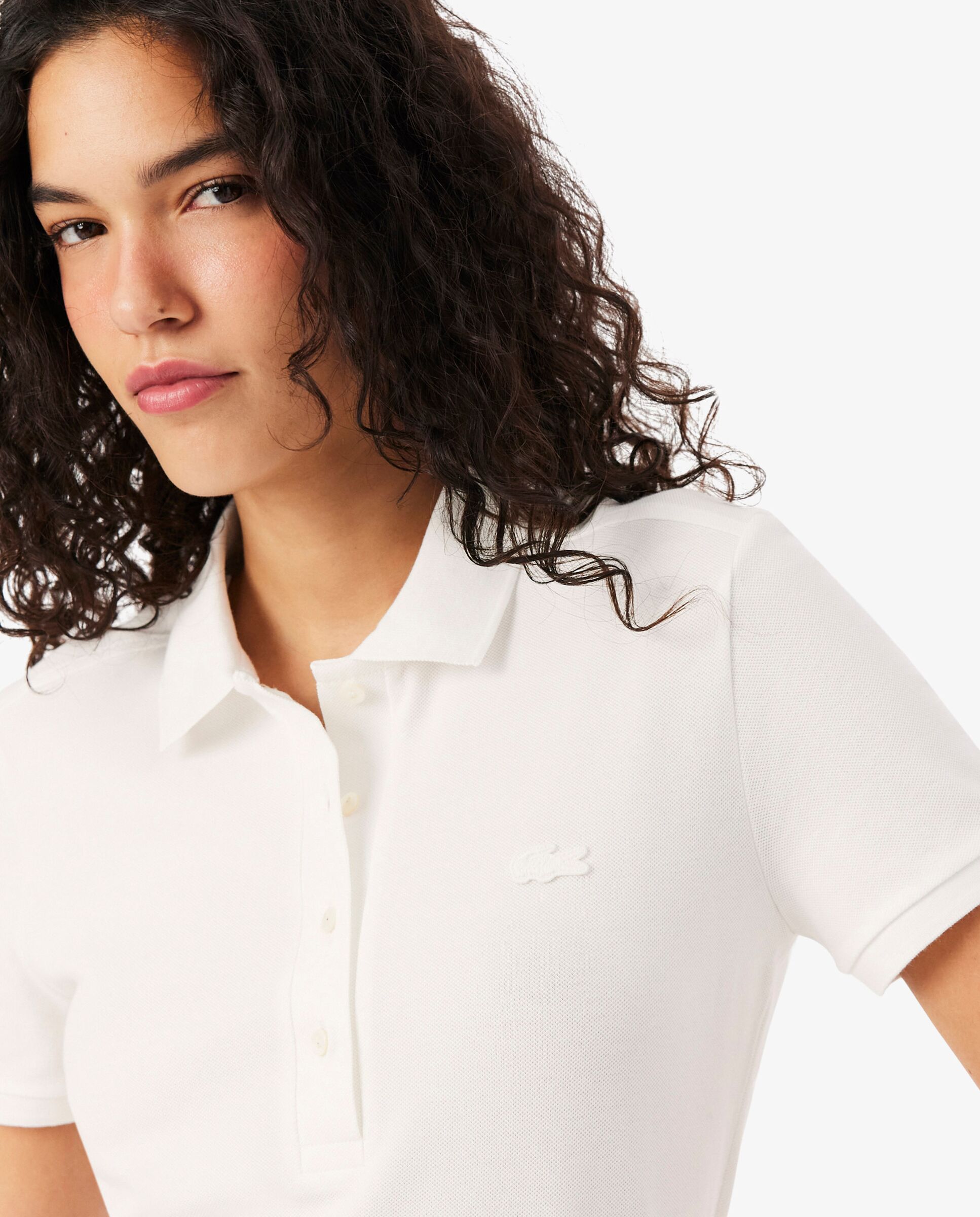 Polo de mujer en piqué de algodón stretch de manga corta - Lacoste - Blanco Blanco-3