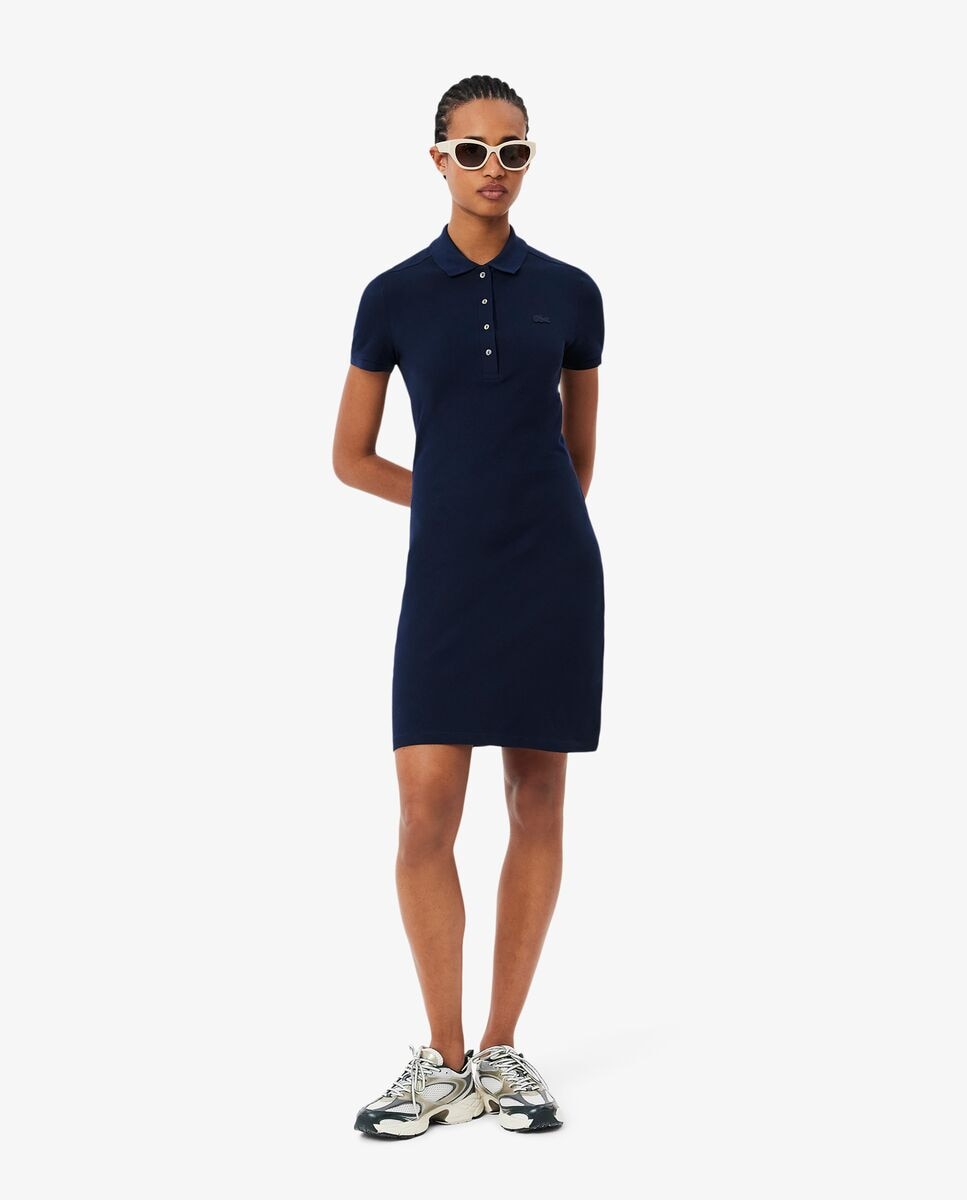Vestido de mujer de corte ajustado de mini piqué elástico de manga corta - Lacoste - Azul marino Azul marino-1