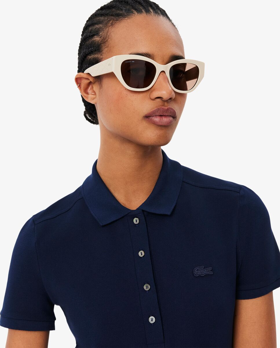 Vestido de mujer de corte ajustado de mini piqué elástico de manga corta - Lacoste - Azul marino Azul marino-3