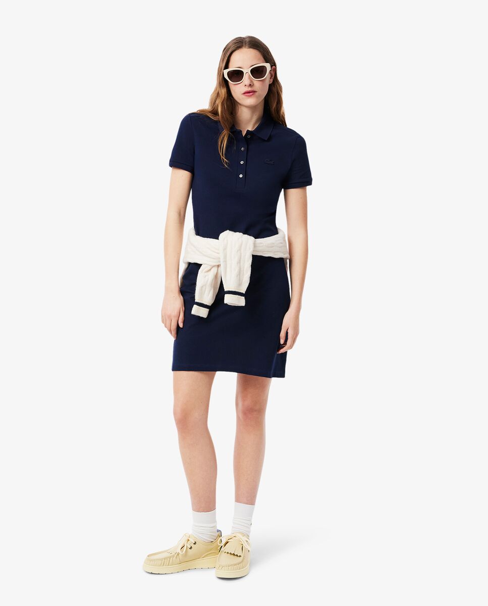 Vestido de mujer de corte ajustado de mini piqué elástico de manga corta - Lacoste - Azul marino Azul marino-4