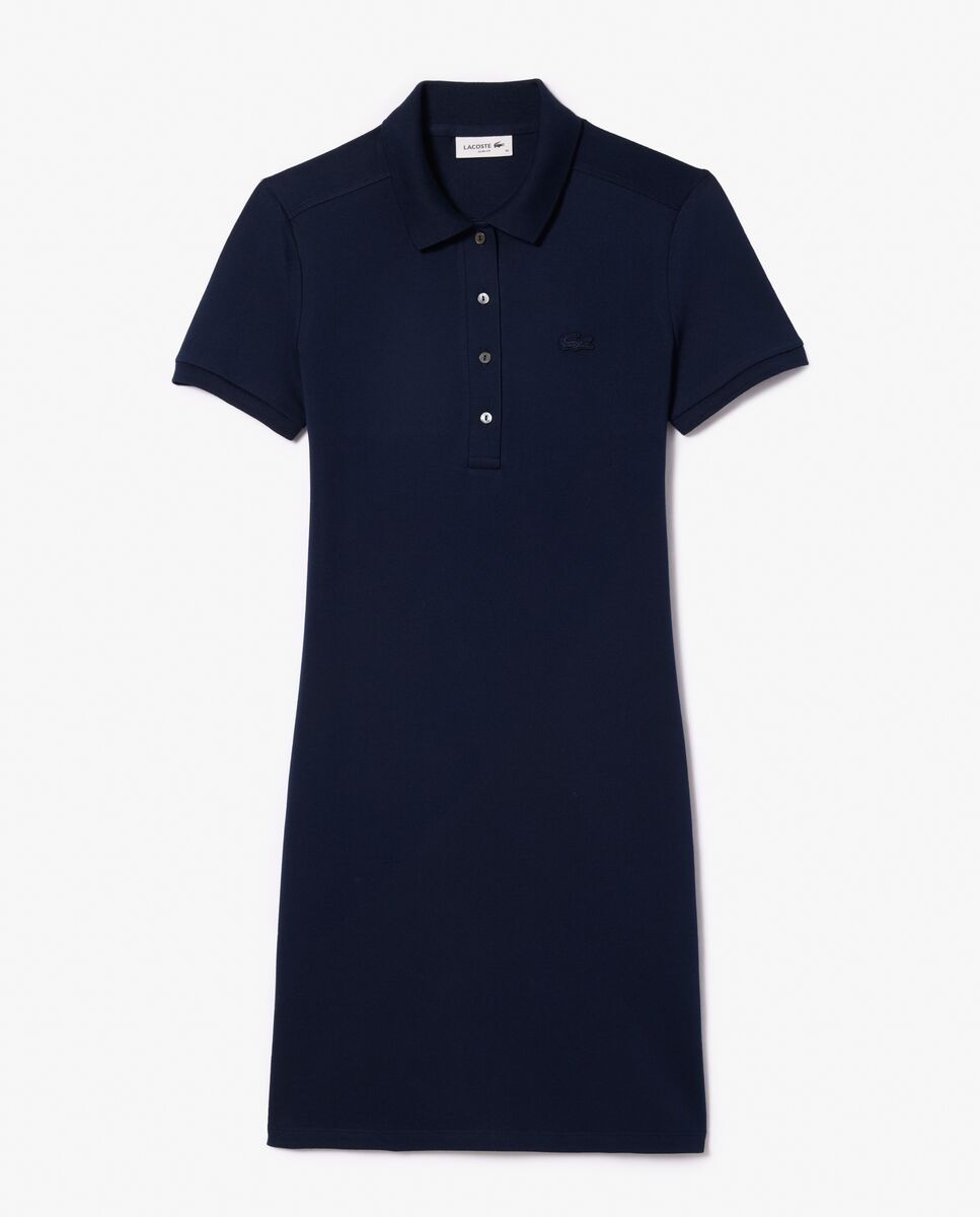Vestido de mujer de corte ajustado de mini piqué elástico de manga corta - Lacoste - Azul marino Azul marino-6