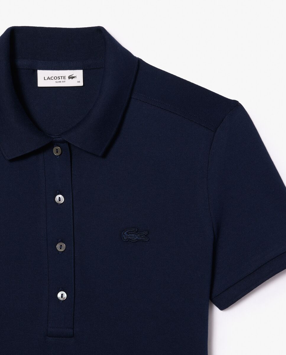 Vestido de mujer de corte ajustado de mini piqué elástico de manga corta - Lacoste - Azul marino Azul marino-5