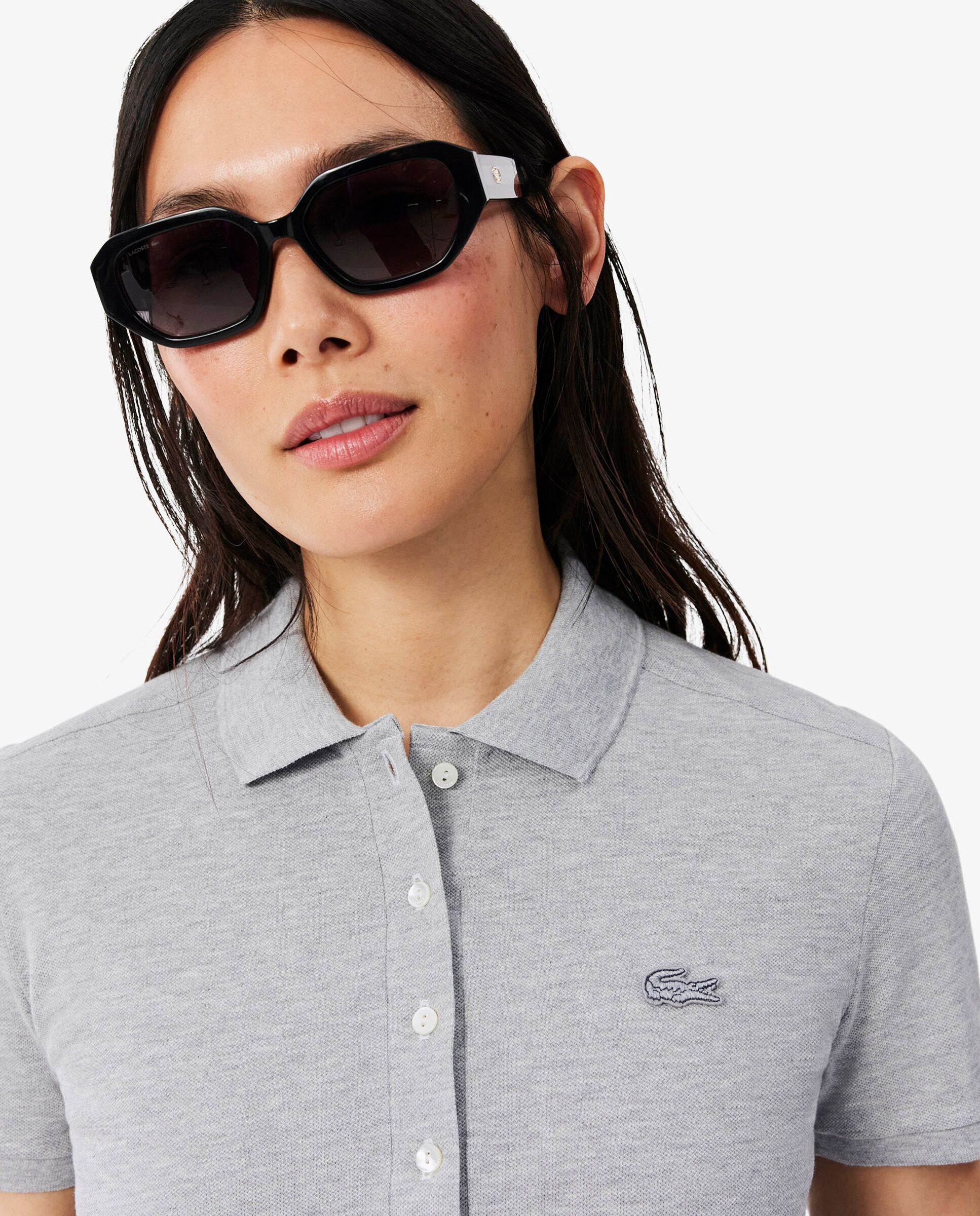 Polo de mujer en piqué de algodón stretch de manga corta - Lacoste - Gris oscuro Gris oscuro-3