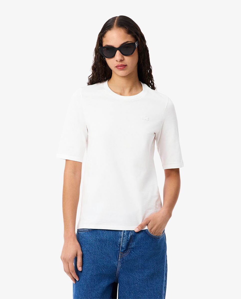 Lacoste - Camiseta de mujer de manga francesa de algodón suave.
