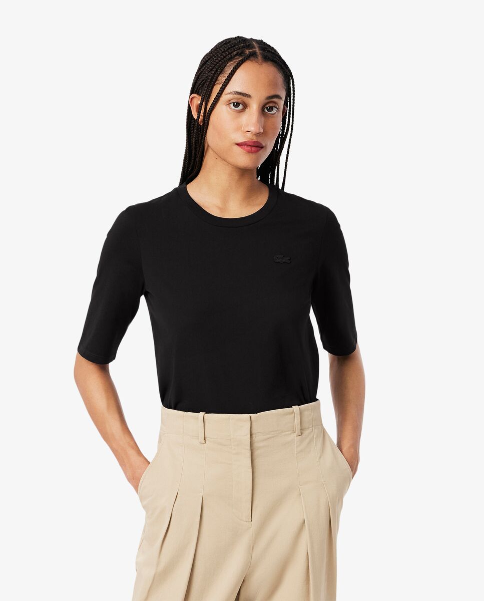 Camiseta de mujer de manga francesa de algodón suave - Lacoste - Negro Negro-2
