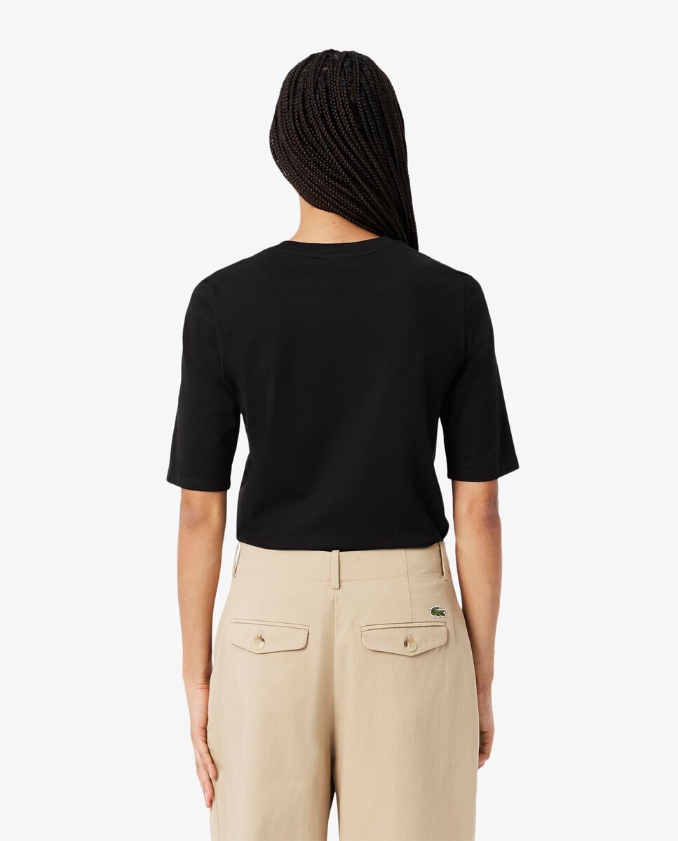Camiseta de mujer de manga francesa de algodón suave - Lacoste - Negro Negro-3