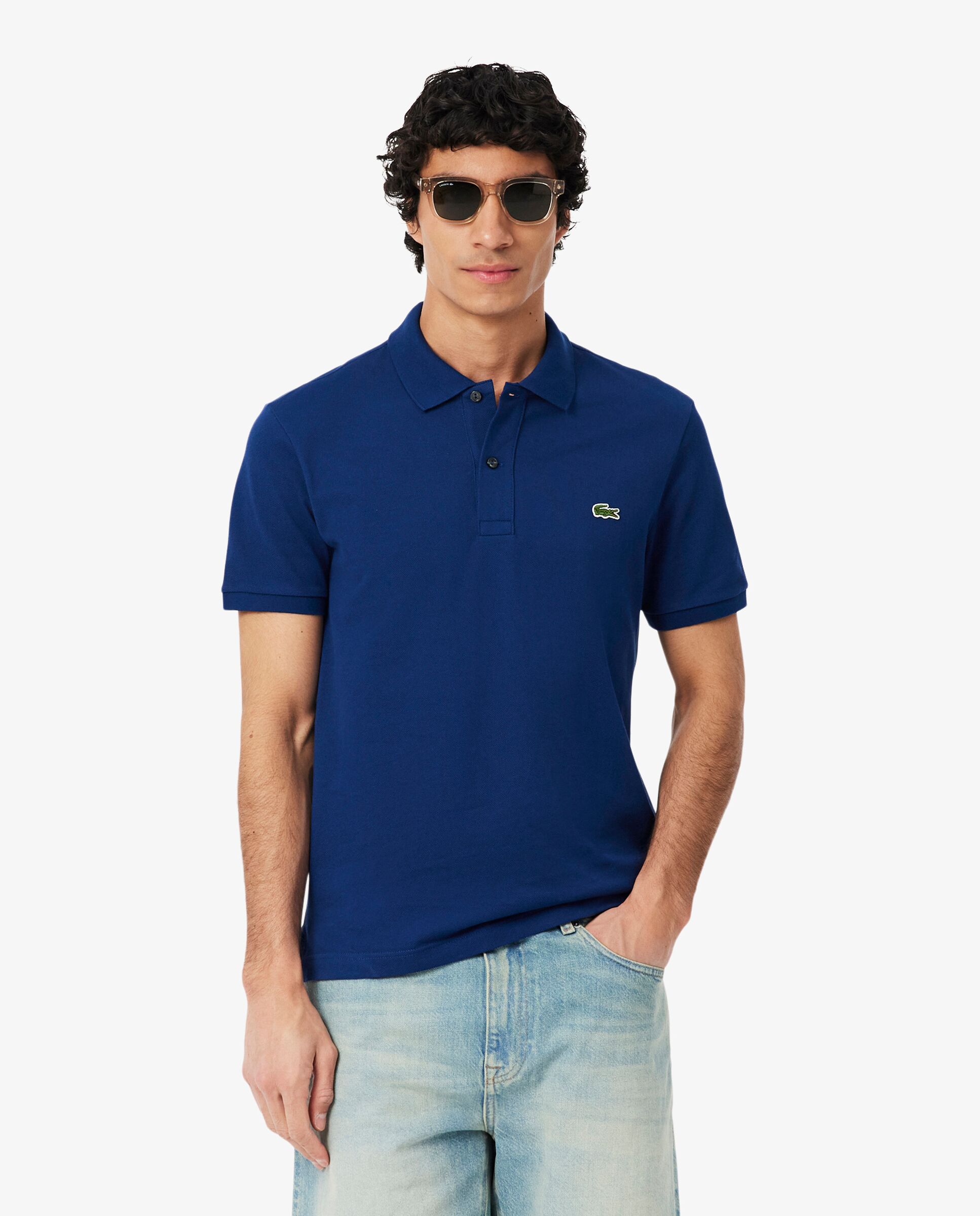 Polo de hombre de piqué de corte ajustado de manga corta - Azul oscuro Azul oscuro-1