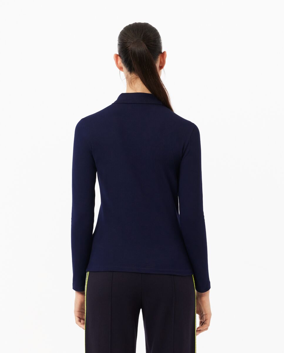 Polo de mujer de corte ajustado de minipiqué elástico de manga larga - Lacoste - Azul oscuro Azul oscuro-2