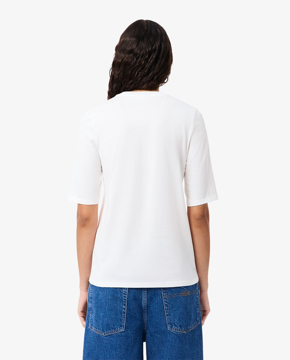 Camiseta de mujer de manga francesa de algodón suave - Lacoste - Blanco Blanco-3
