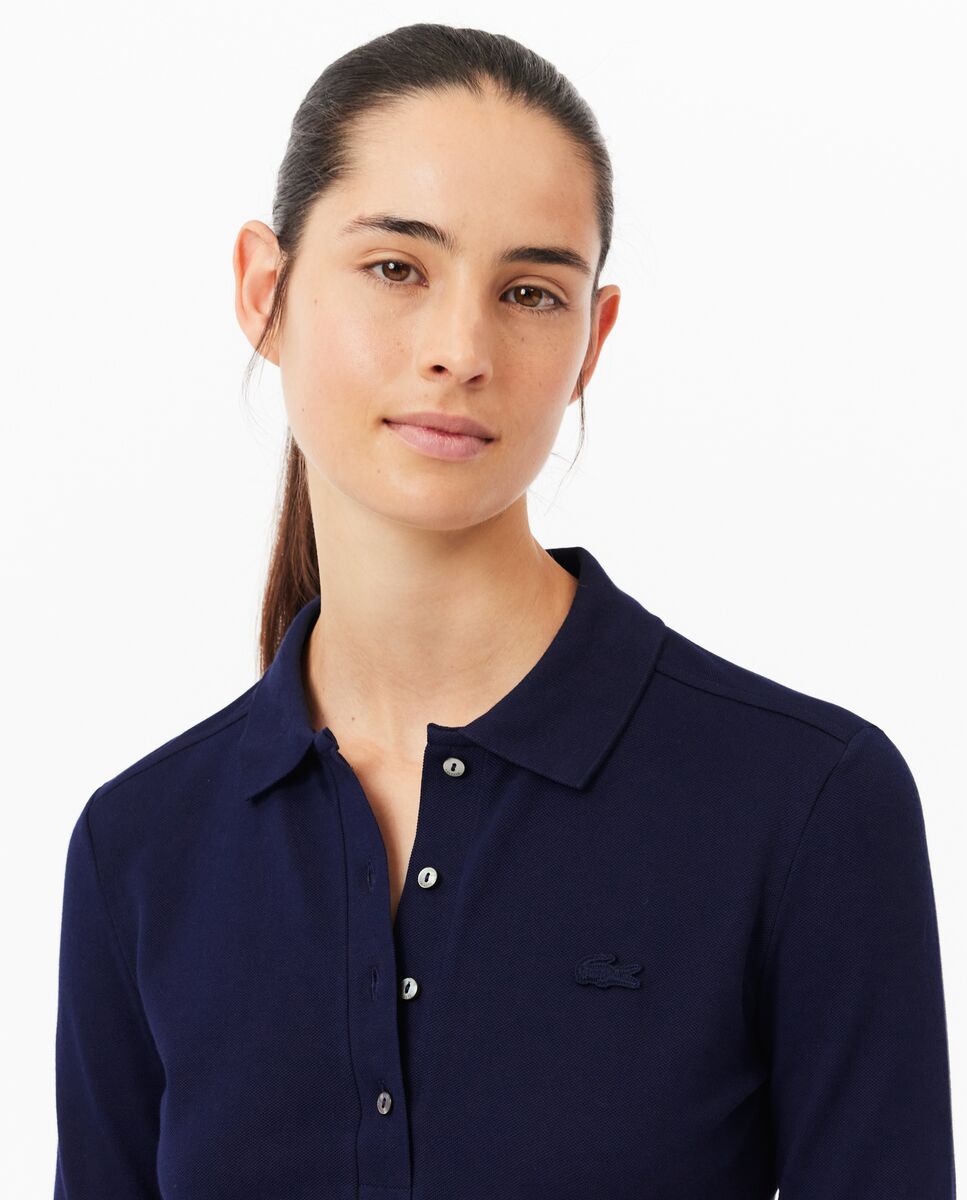 Polo de mujer de corte ajustado de minipiqué elástico de manga corta - Lacoste - Azul oscuro Azul oscuro-3