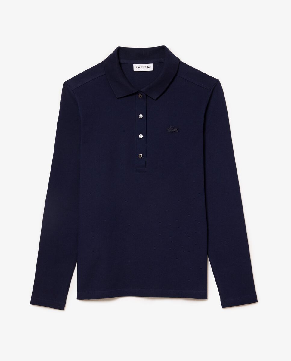 Polo de mujer de corte ajustado de minipiqué elástico de manga corta - Lacoste - Azul oscuro Azul oscuro-5