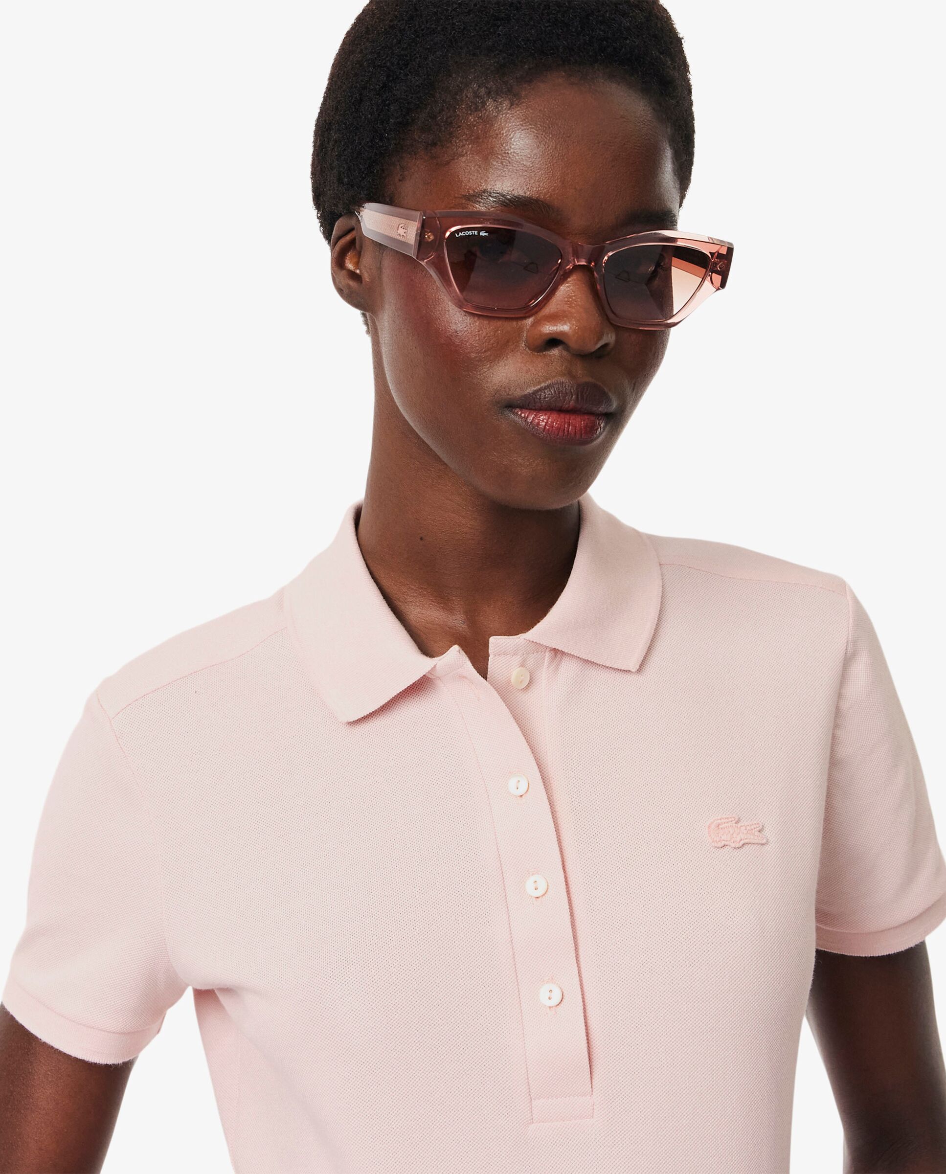 Polo de mujer en piqué de algodón stretch de manga corta - Lacoste - Rosa Rosa-3