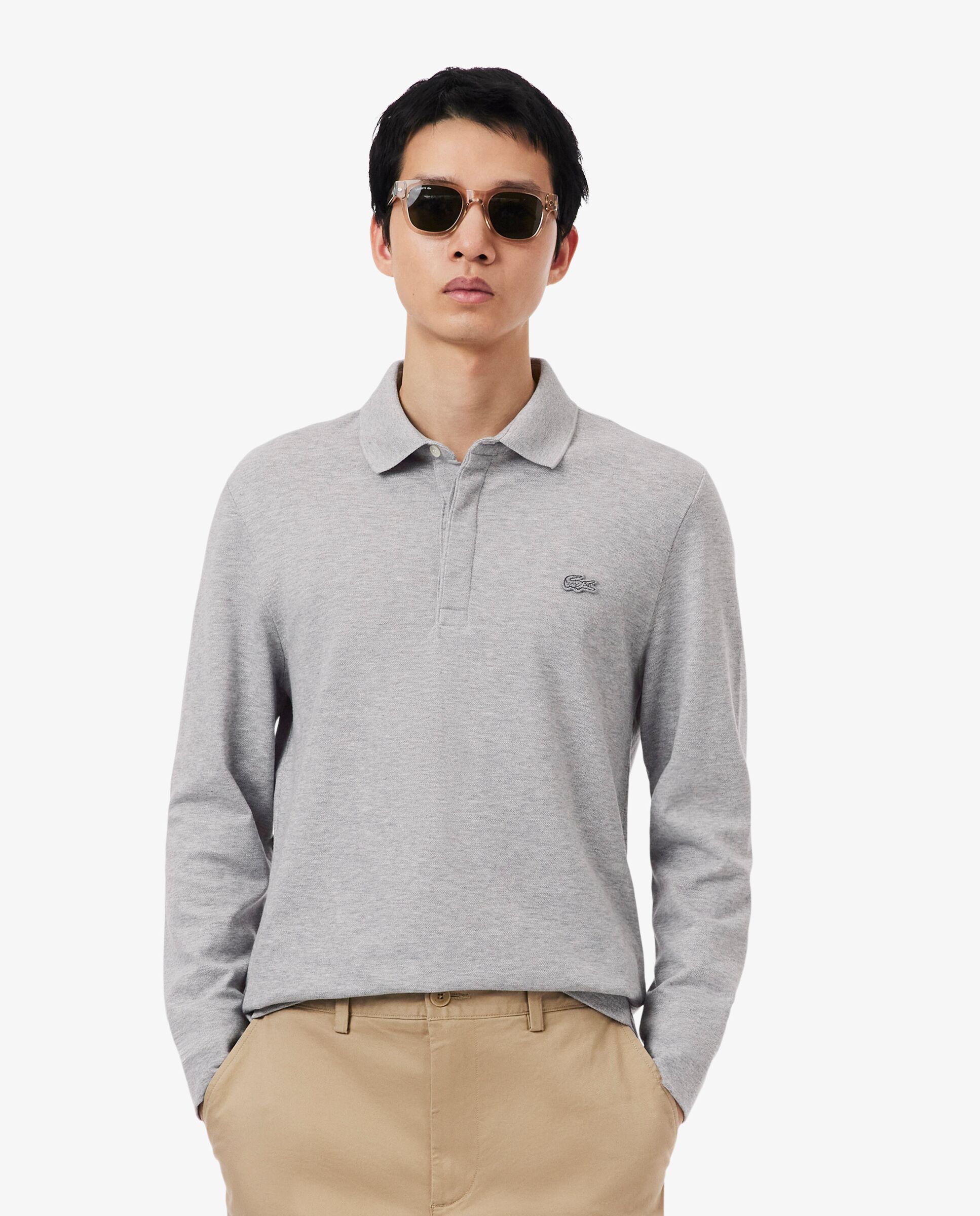 Polo de hombre de corte regular paris de piqué elástico de manga corta - Lacoste - Gris claro Gris claro-1