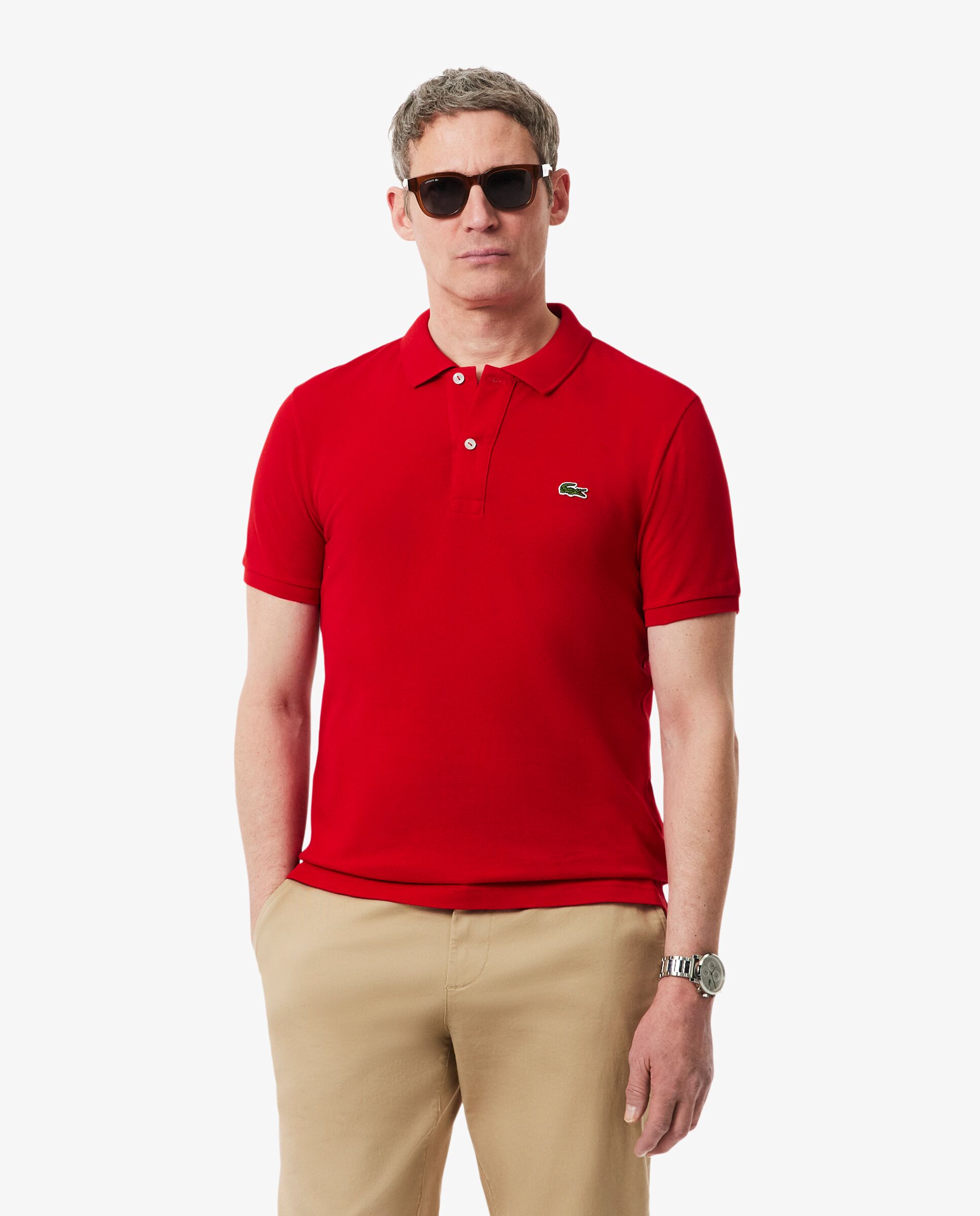 Polo de hombre de piqué de corte ajustado de manga corta - Lacoste - Rojo Rojo-1