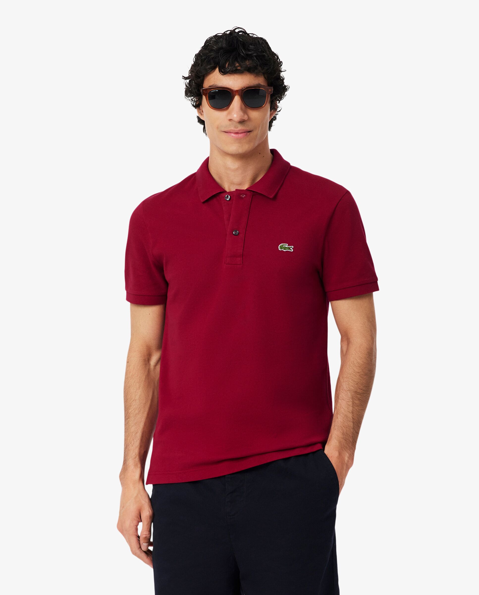 Polo de hombre de piqué de corte ajustado de manga corta - Lacoste - Burdeos Burdeos-1