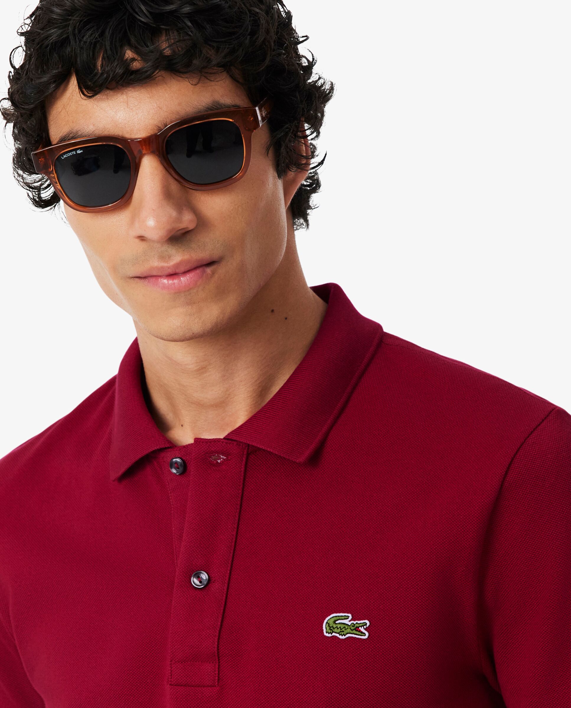Polo de hombre de piqué de corte ajustado de manga corta - Lacoste - Burdeos Burdeos-3