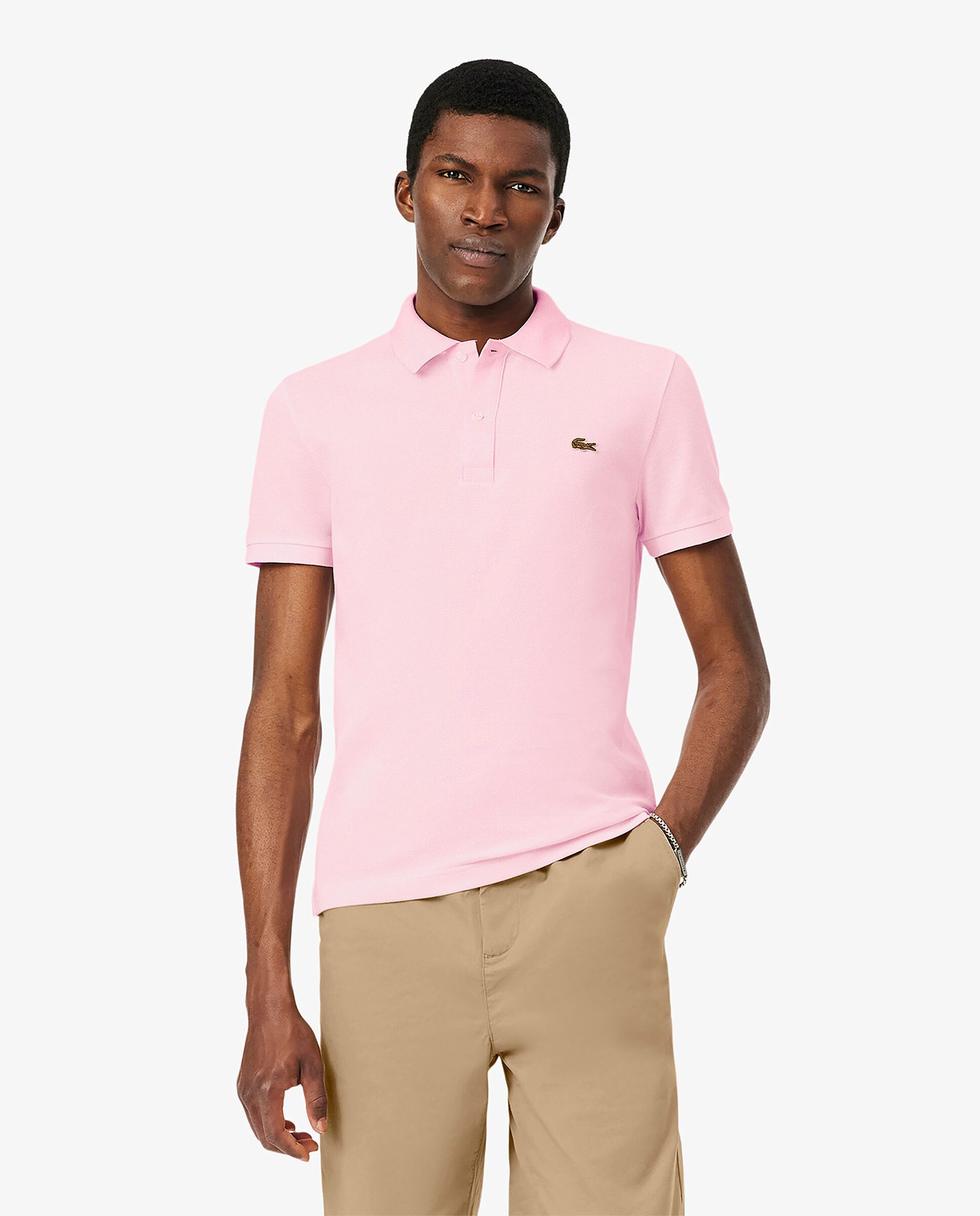 Polo de hombre de piqué de corte ajustado de manga corta - Rosa Rosa-1